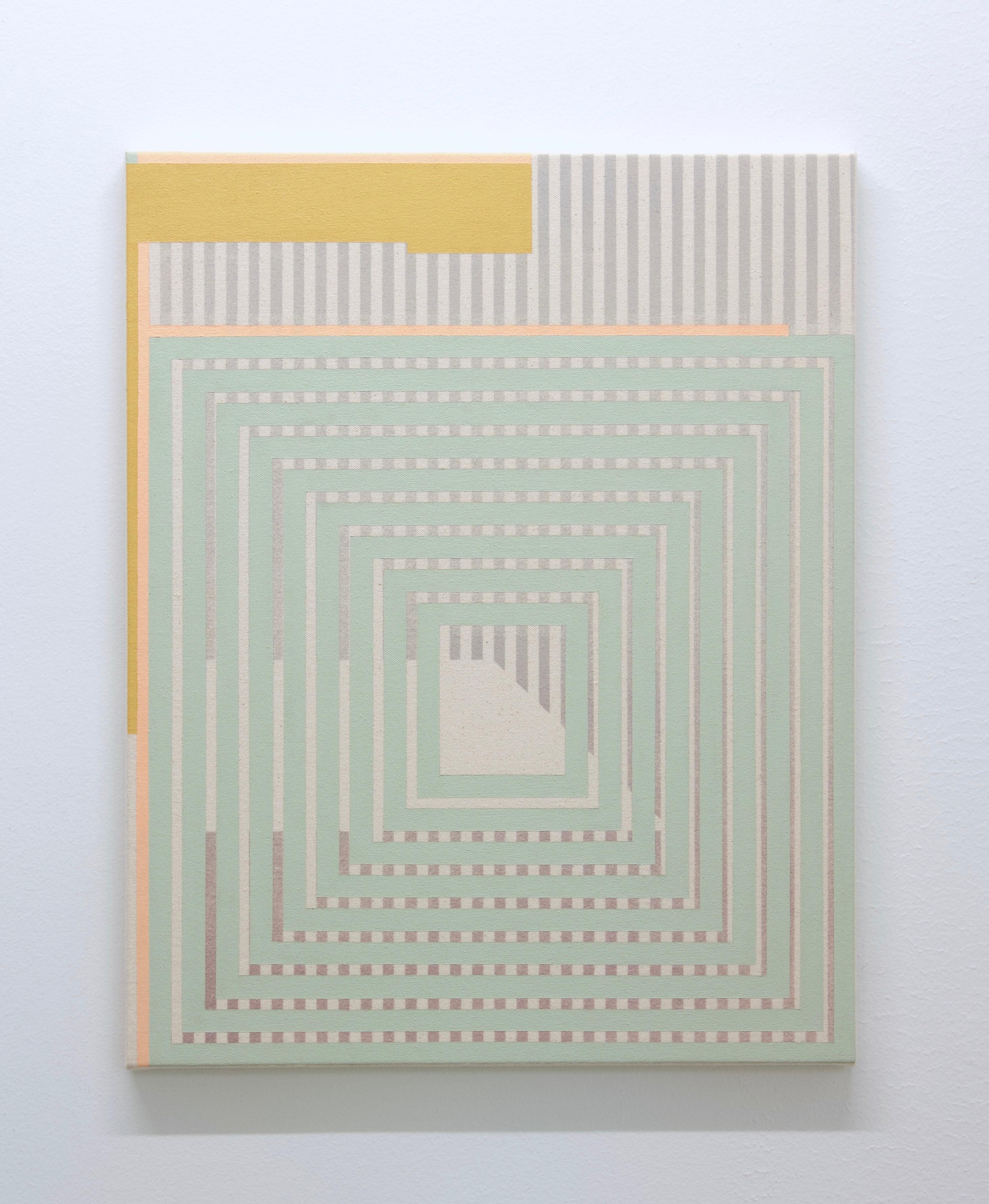 WAY-SEEKING MIND - Abstract Geometric, Mint Green, Pink, Grey on Canvas  - Painting by Alex McClurg