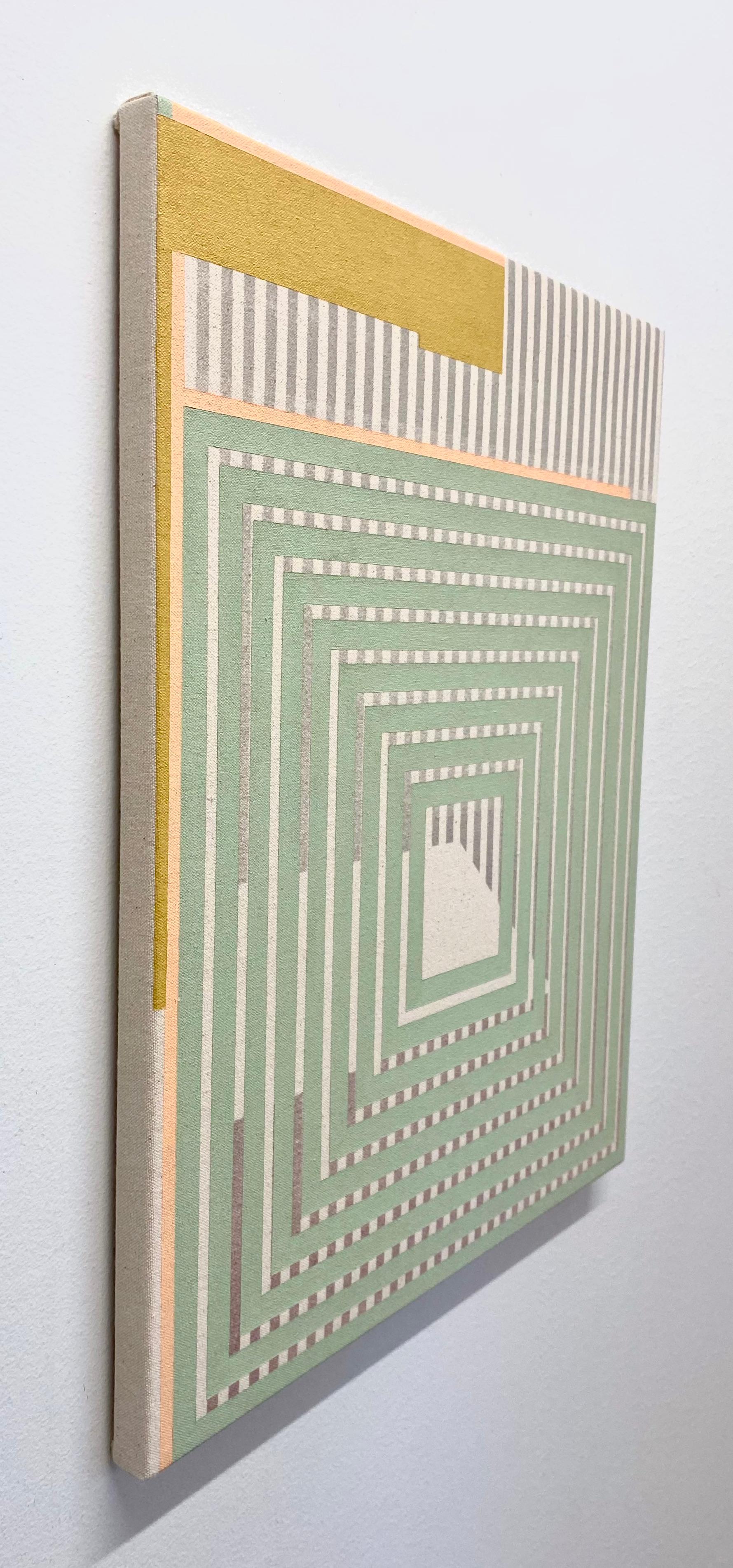 WAY-SEEKING MIND - Geometria astratta, verde menta, rosa, grigio su tela - Abstract Painting Grigio di Alex McClurg