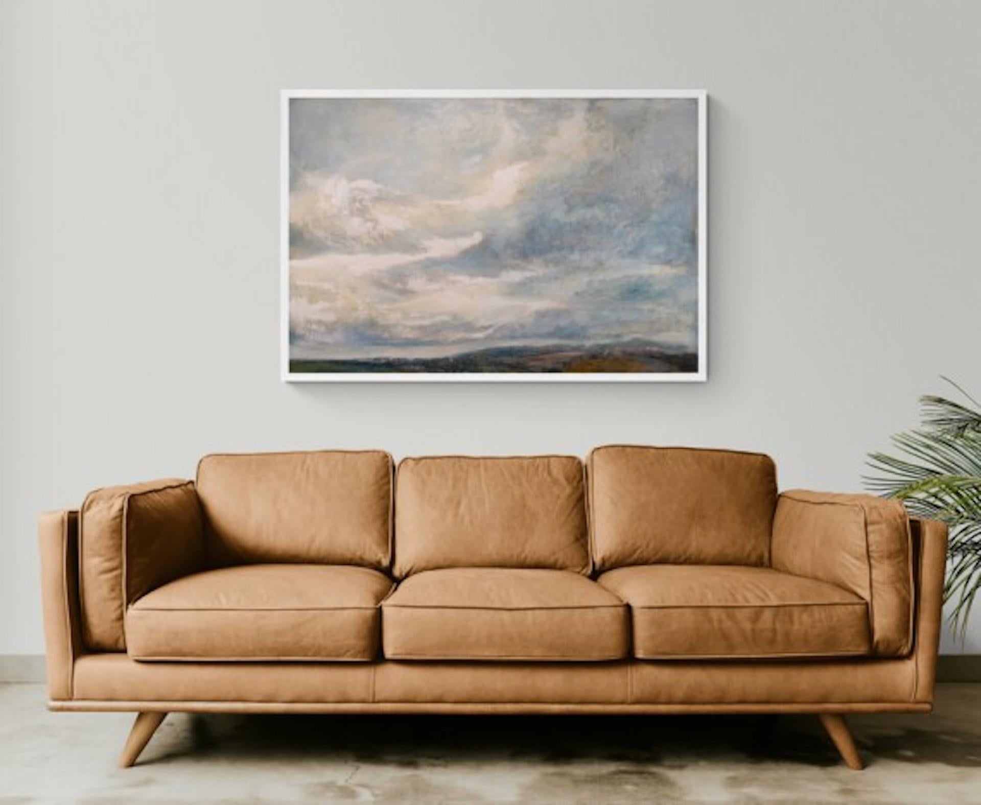 Chromatic Grey Skies, Atmospheric Skyscape Painting, Large Realist Statement Art - Brown Landscape Painting by Alex McIntyre 