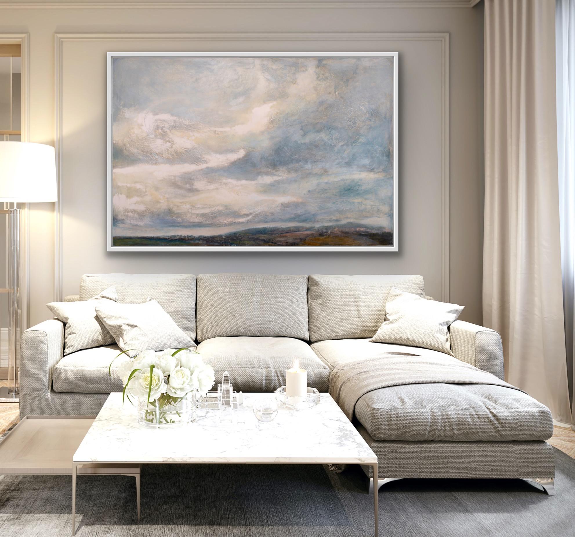 Chromatic Grey Skies, Atmospheric Skyscape Painting, Large Realist Statement Art For Sale 1