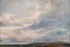 Chromatic Grey Skies, Atmospheric Skyscape Painting, Large Realist Statement Art