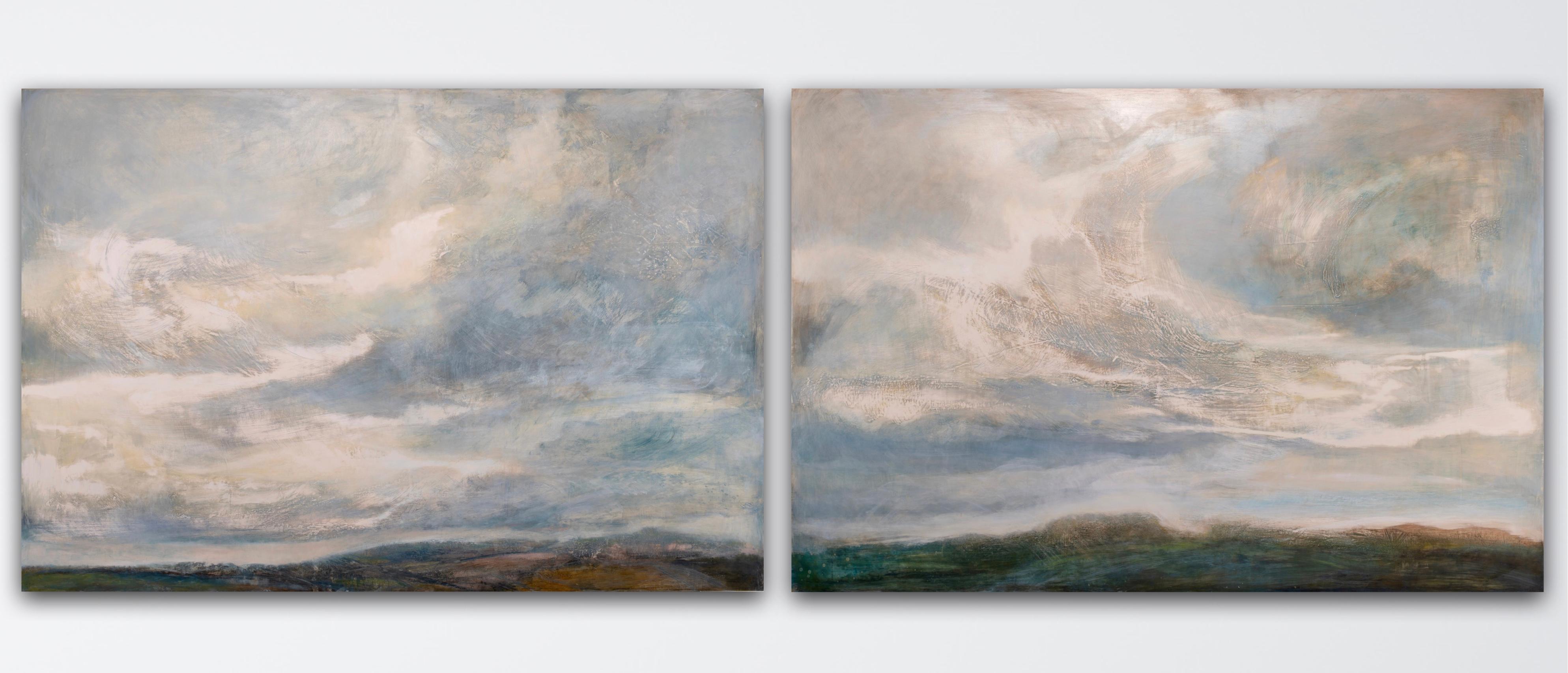 Alex McIntyre  Landscape Painting - Grey Skies Change and Chromatic Grey Skies diptych 