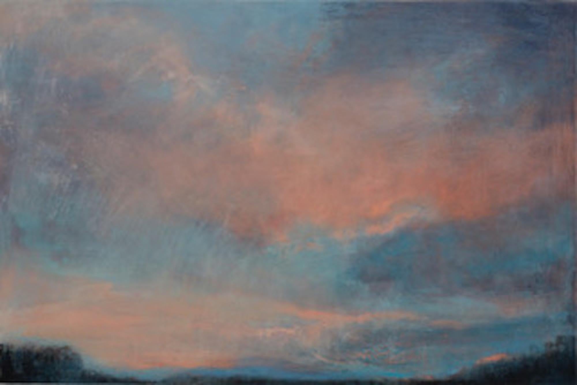 Alex McIntyre  Landscape Painting - Resilient Sky, skyscape art, original painting, blue and red art, affordable art