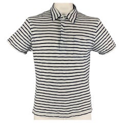 ALEX MILL Size XL White & Navy Stripe Cotton Buttoned Polo