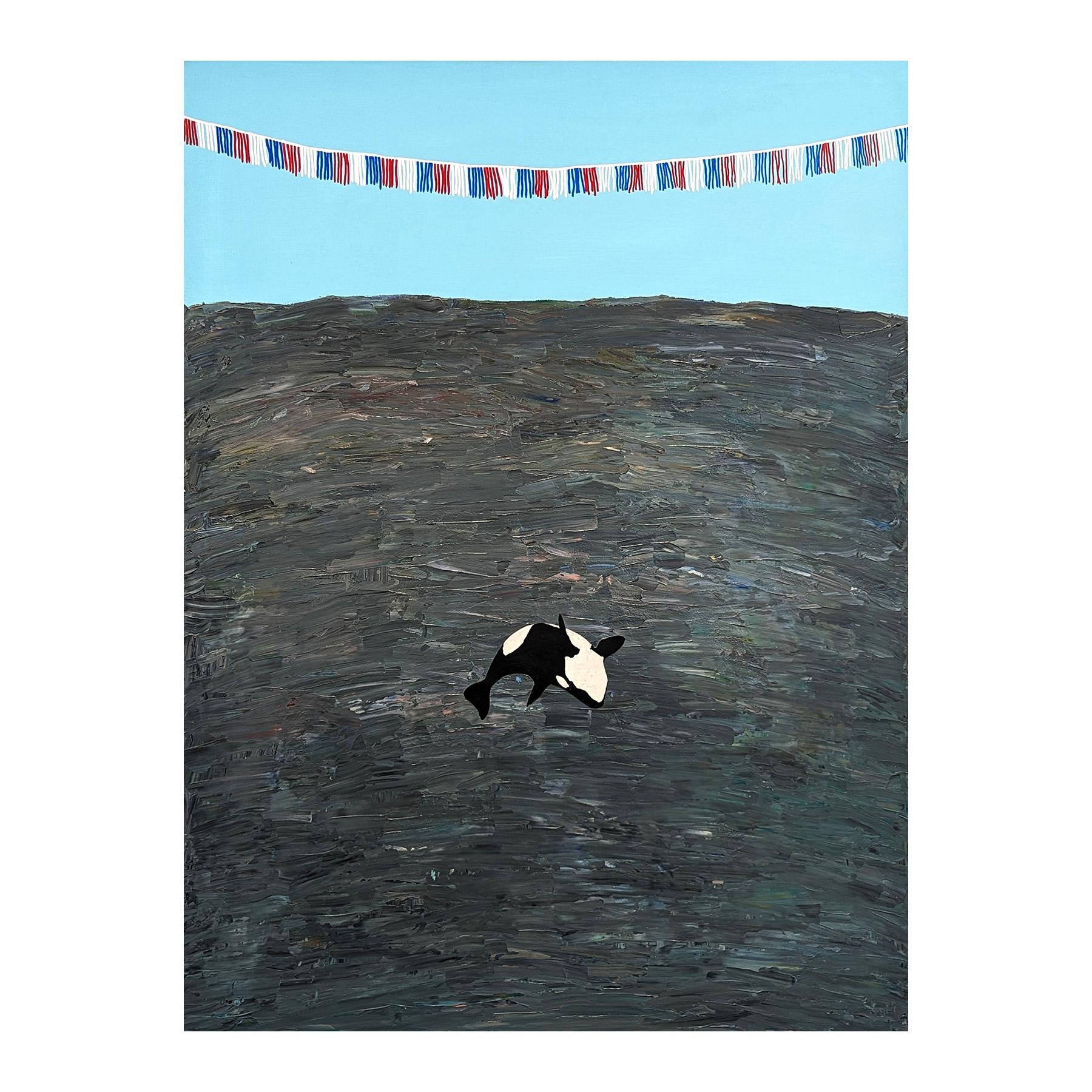 Seien Sie geblendet Bunte Contemporary Ocean Seascape Gemälde eines springenden Orca – Painting von Alex Paulus