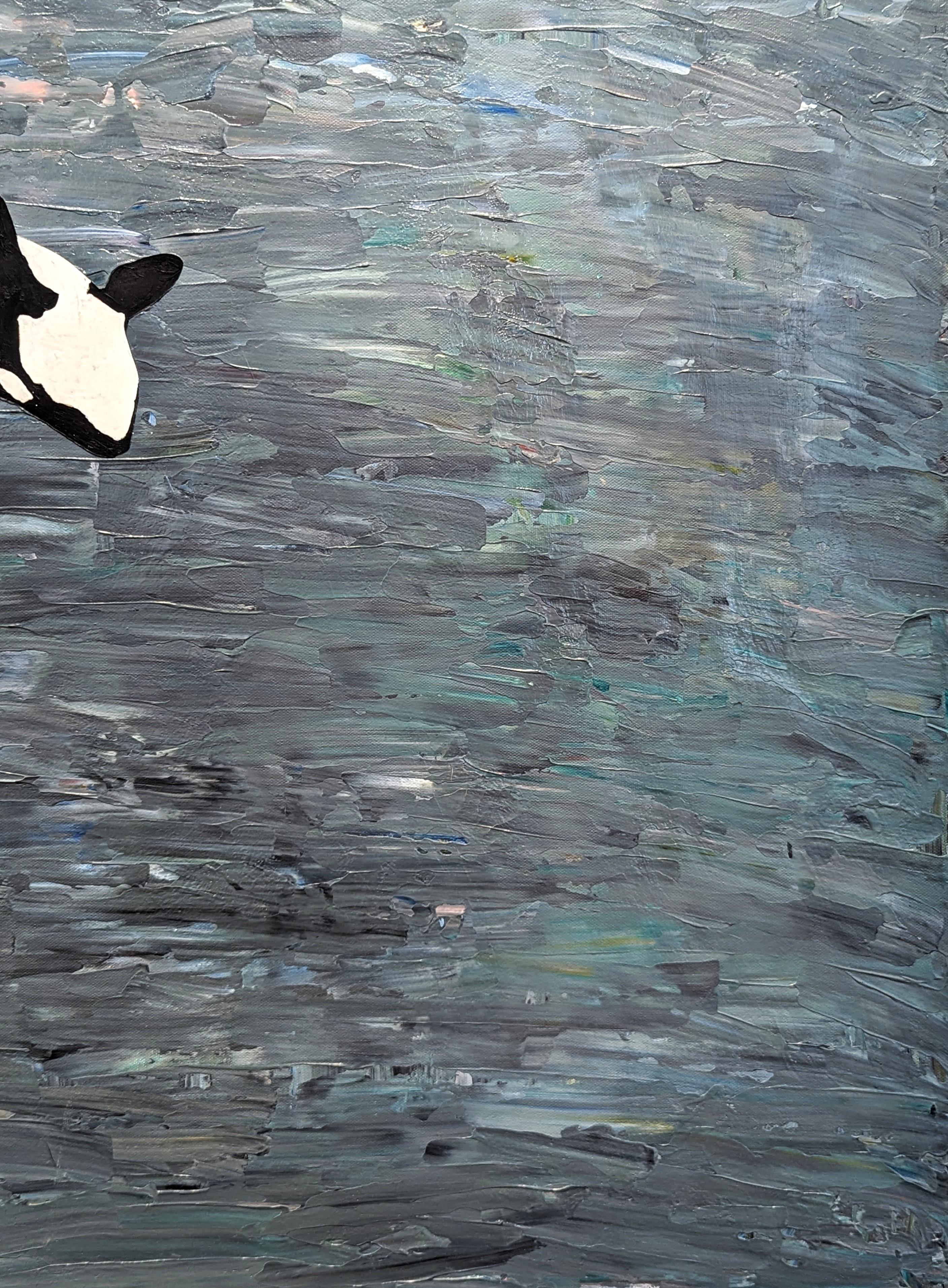 “Be dazzled” Colorful Contemporary Ocean Seascape Painting of a Jumping Orca For Sale 3