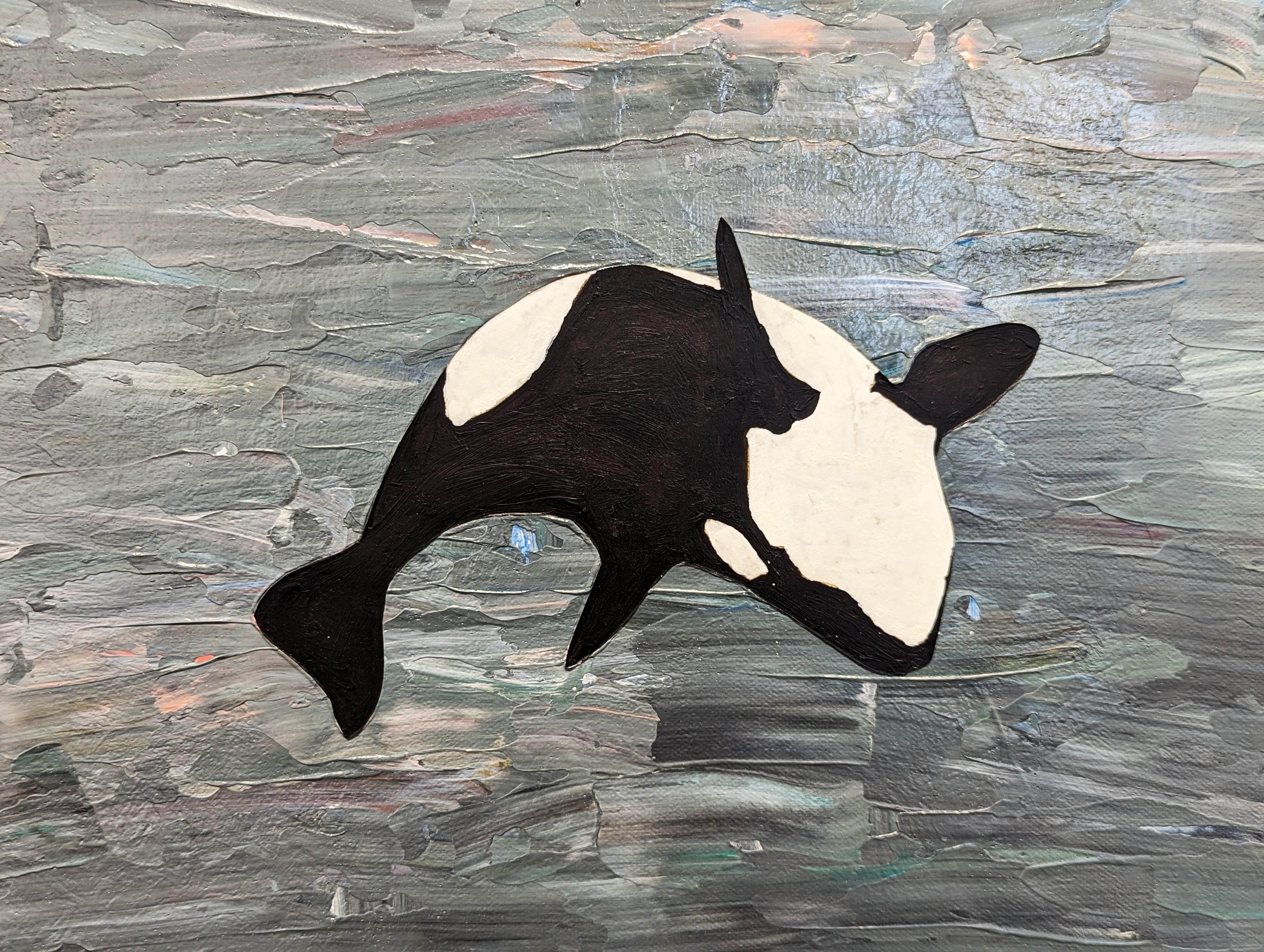 Seien Sie geblendet Bunte Contemporary Ocean Seascape Gemälde eines springenden Orca im Angebot 3