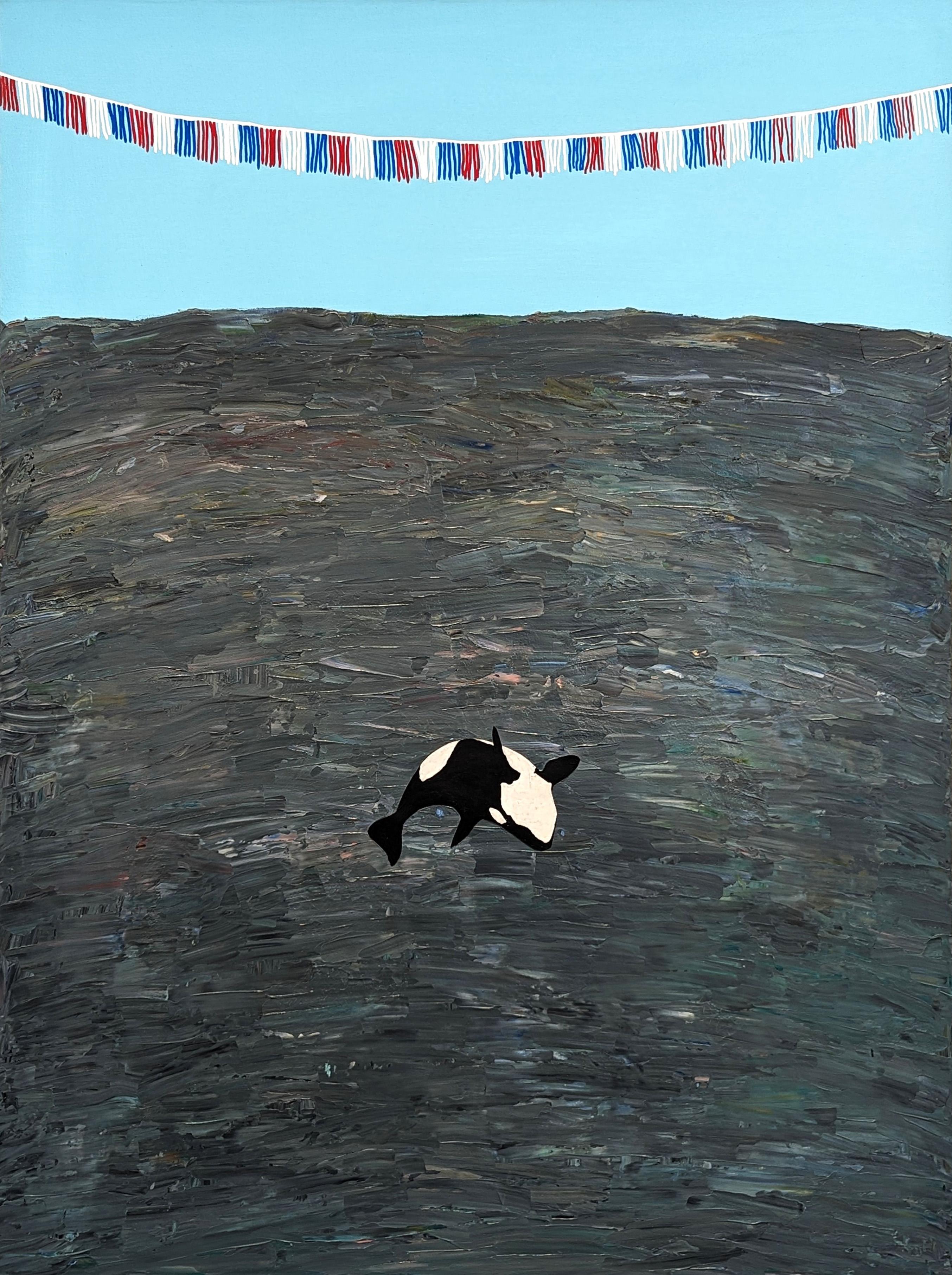 Alex Paulus Animal Painting – Seien Sie geblendet Bunte Contemporary Ocean Seascape Gemälde eines springenden Orca