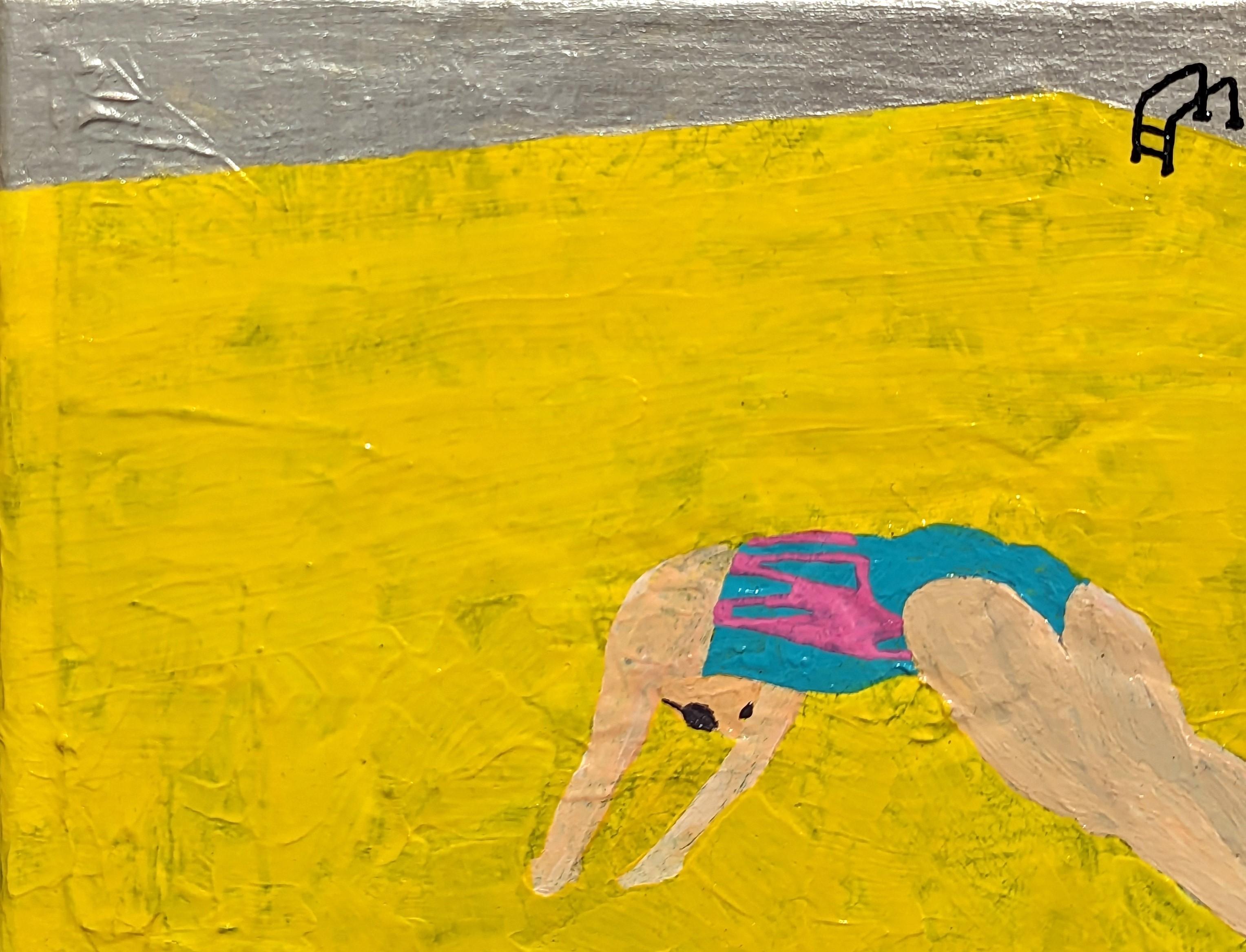 Eintauchen in einen Pool mit heißer Pisse Bunte Contemporary Dark Humor Malerei (Zeitgenössisch), Painting, von Alex Paulus