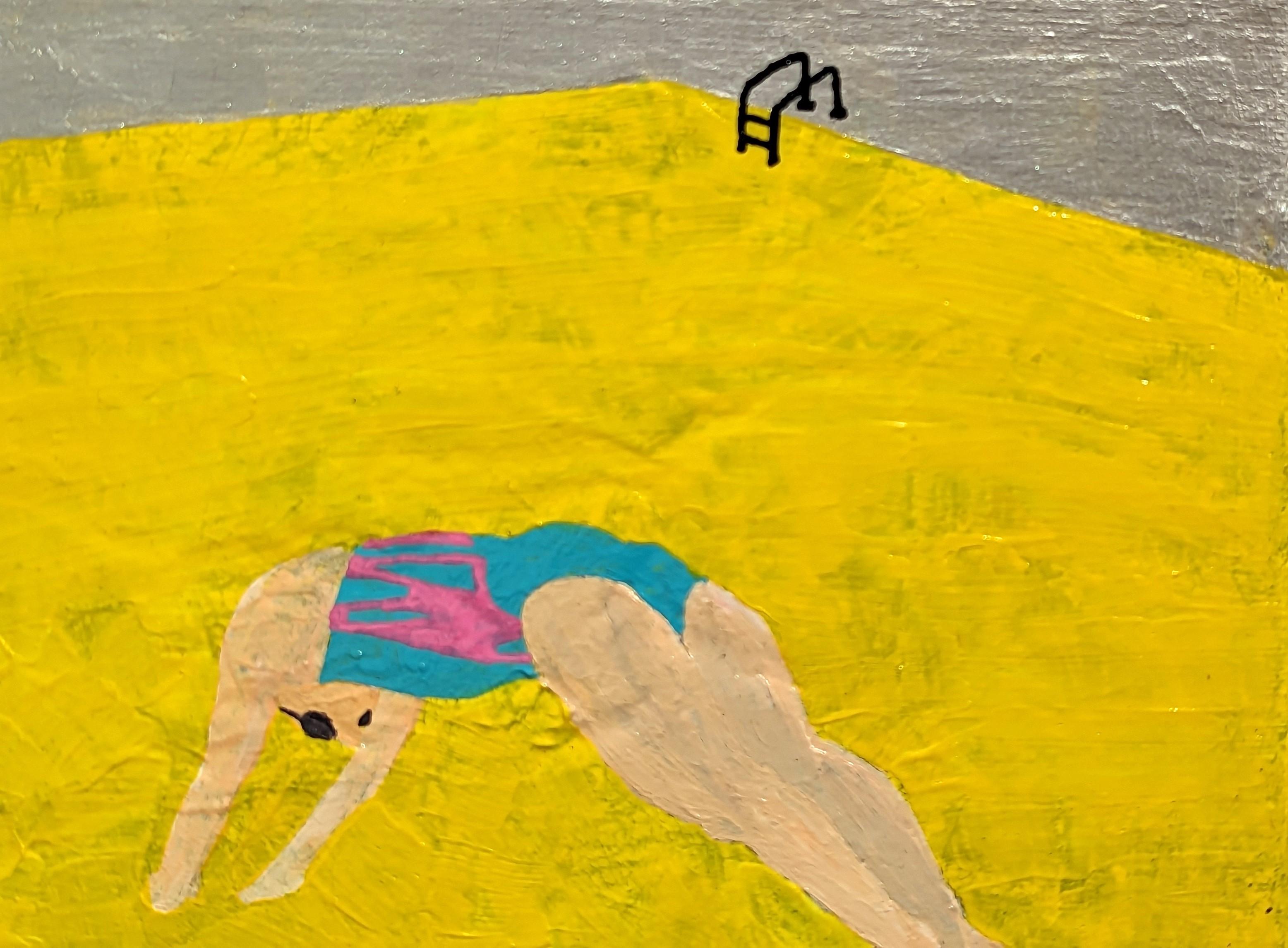 “Diving into a pool of hot piss” Colorful Contemporary Dark Humor Painting For Sale 2