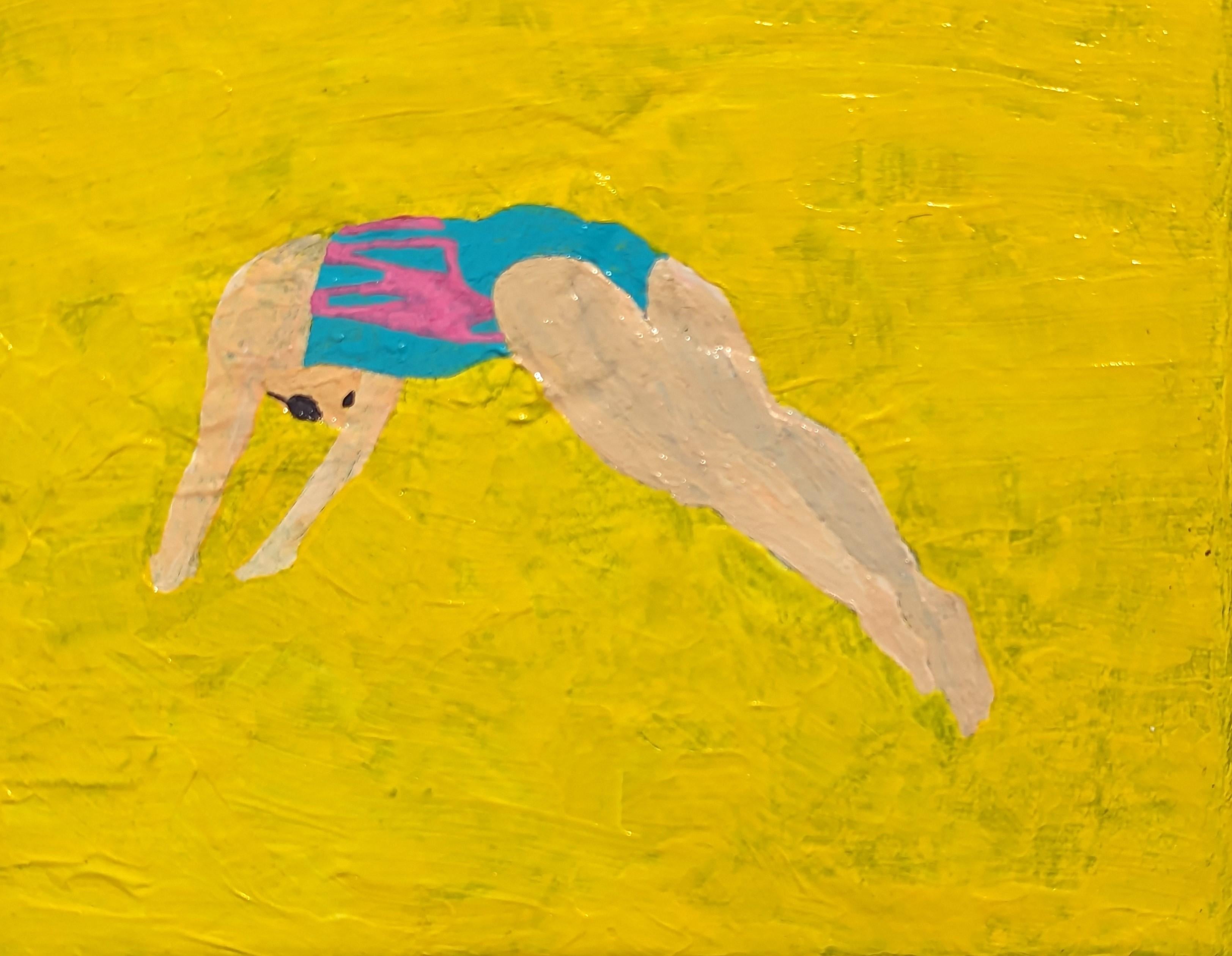 “Diving into a pool of hot piss” Colorful Contemporary Dark Humor Painting For Sale 3
