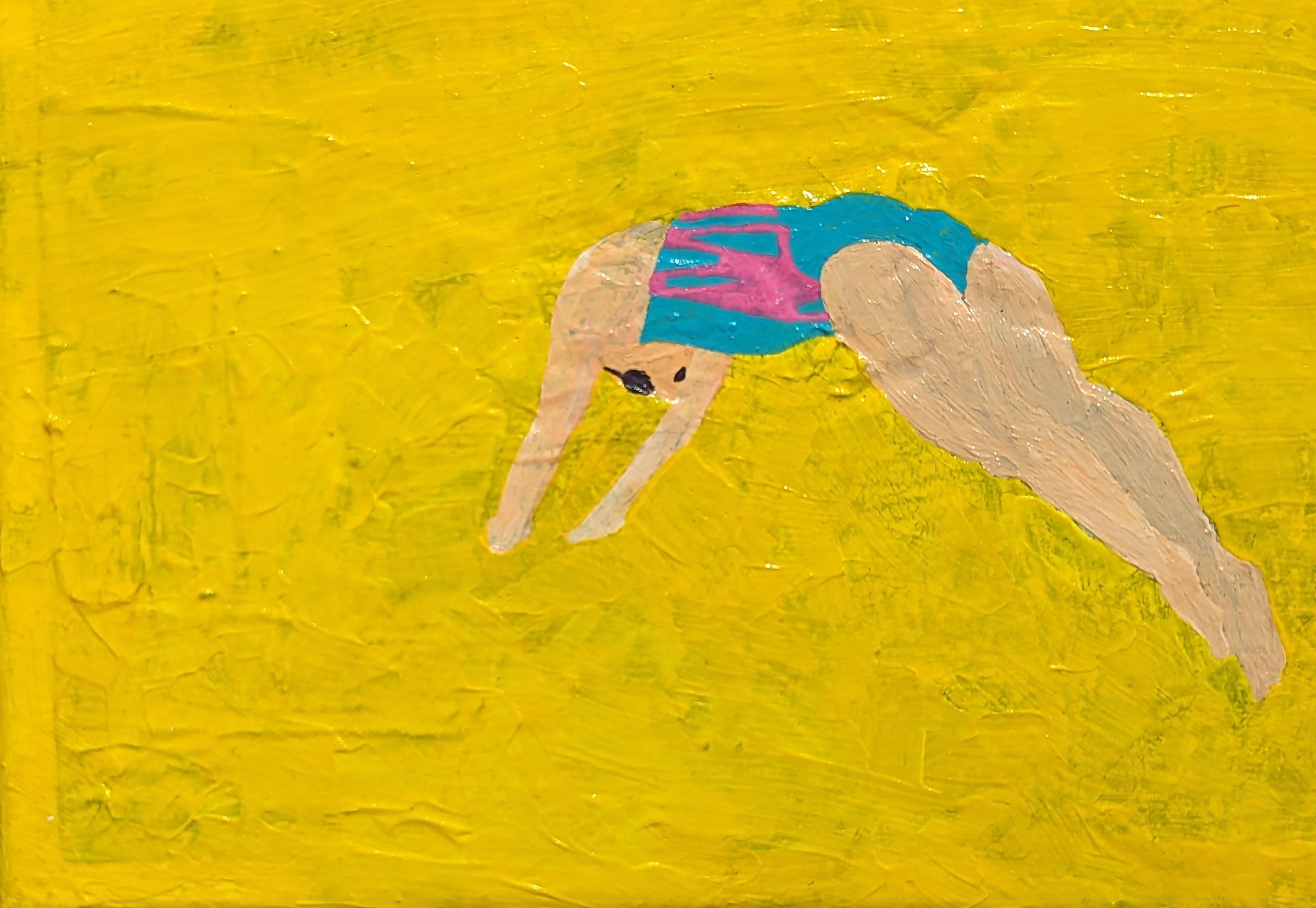 “Diving into a pool of hot piss” Colorful Contemporary Dark Humor Painting For Sale 4