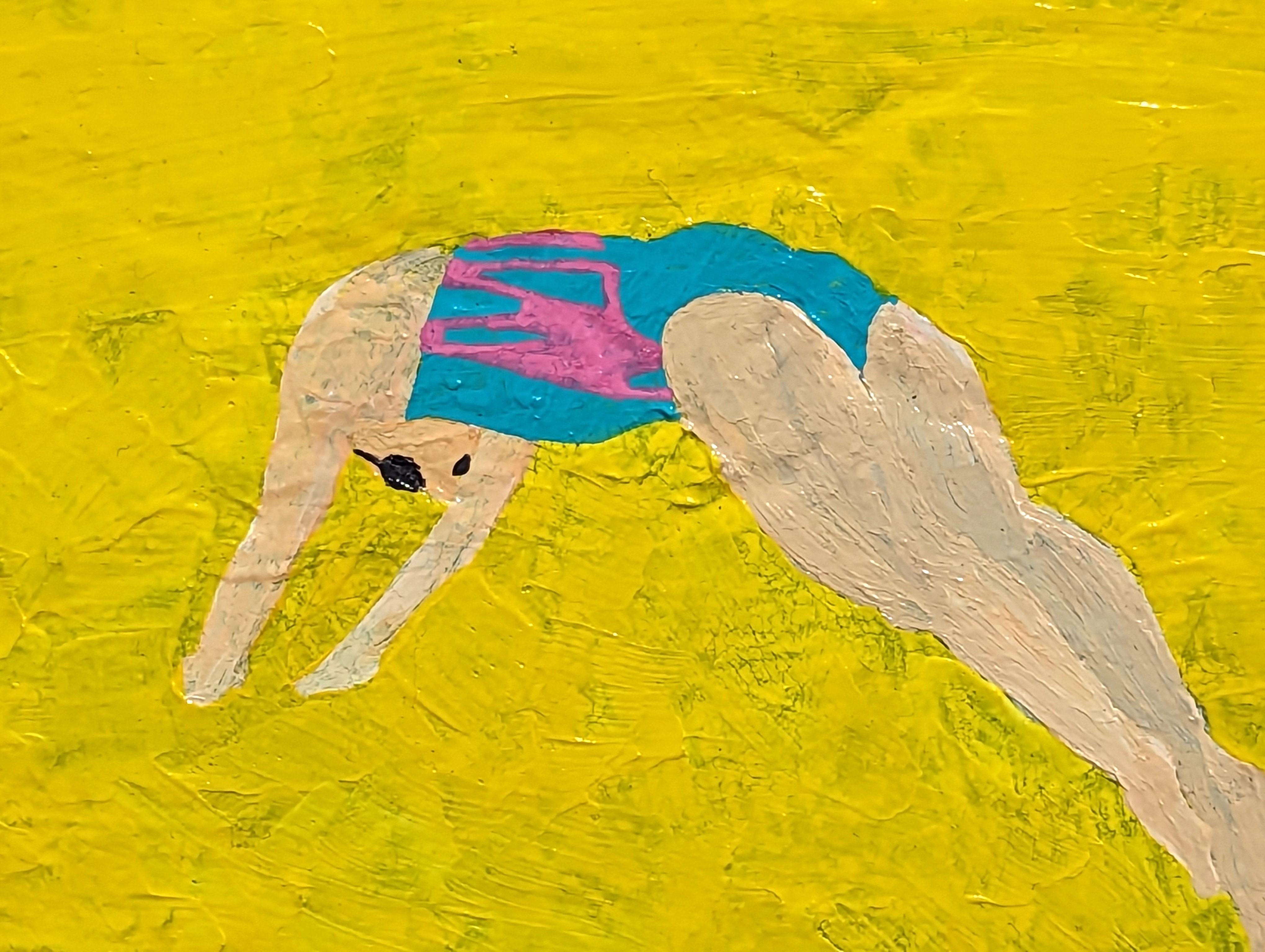 “Diving into a pool of hot piss” Colorful Contemporary Dark Humor Painting For Sale 5