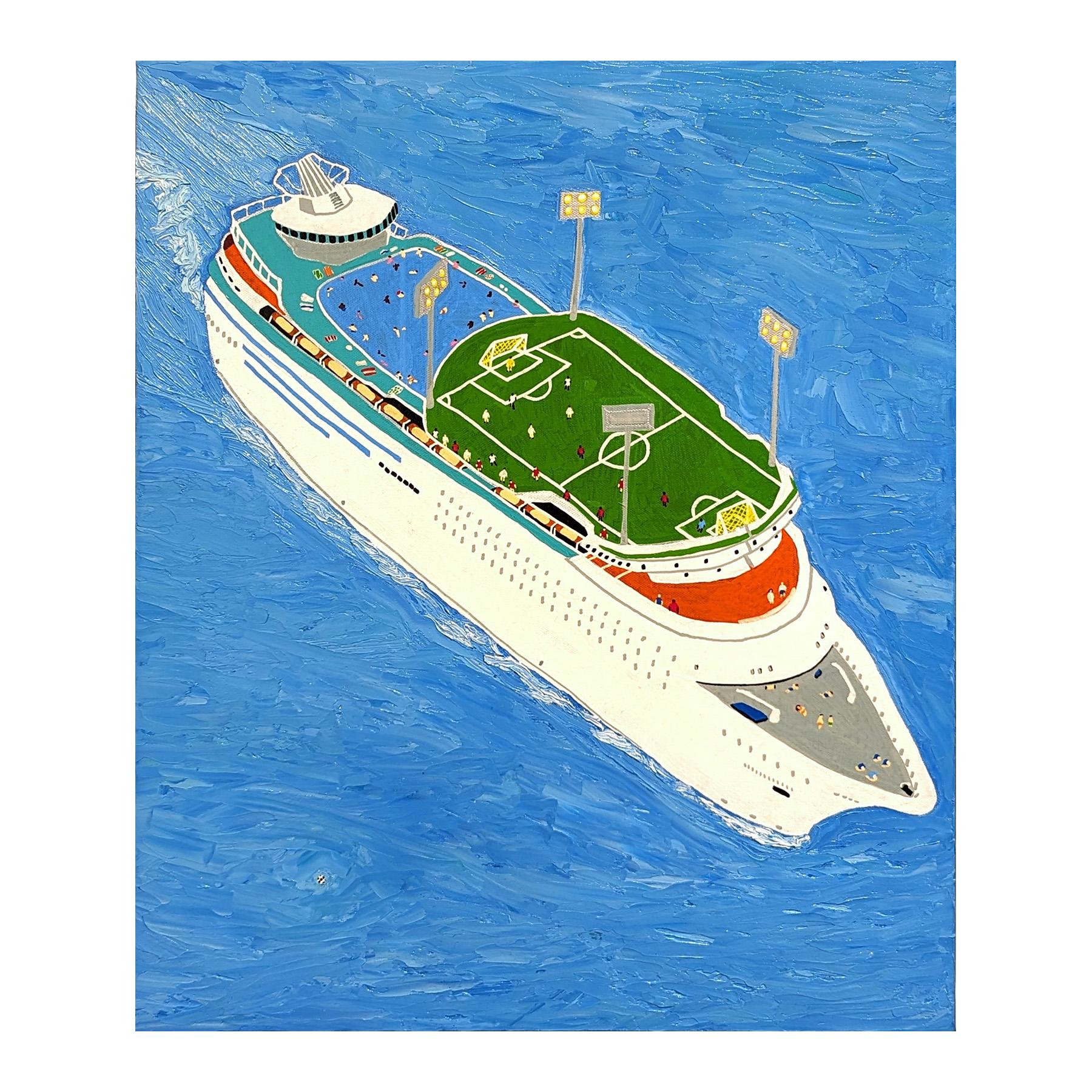 “I guess that's the game” Colorful Contemporary Humorous Ship Landscape Painting For Sale 1