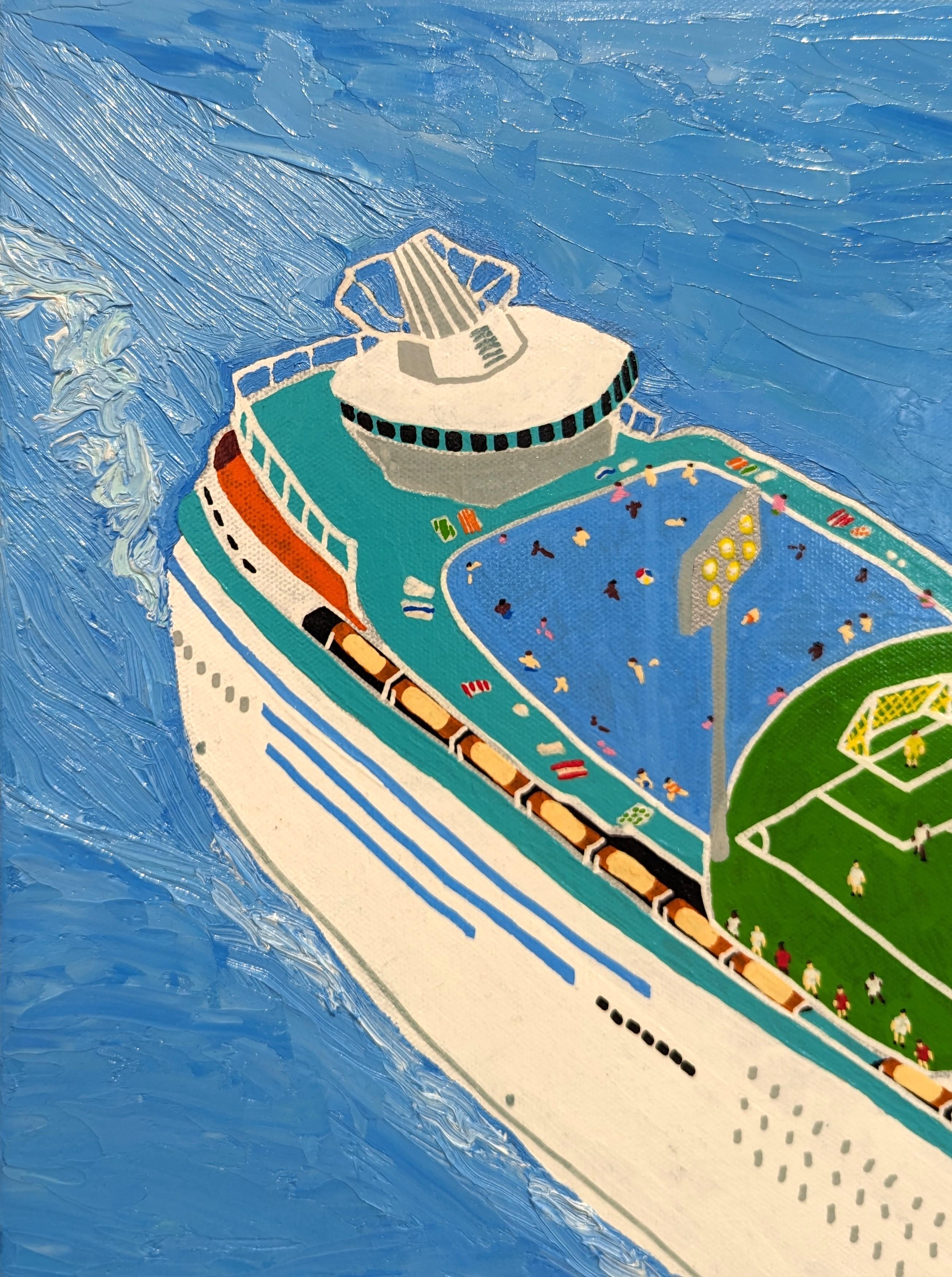 “I guess that's the game” Colorful Contemporary Humorous Ship Landscape Painting For Sale 2