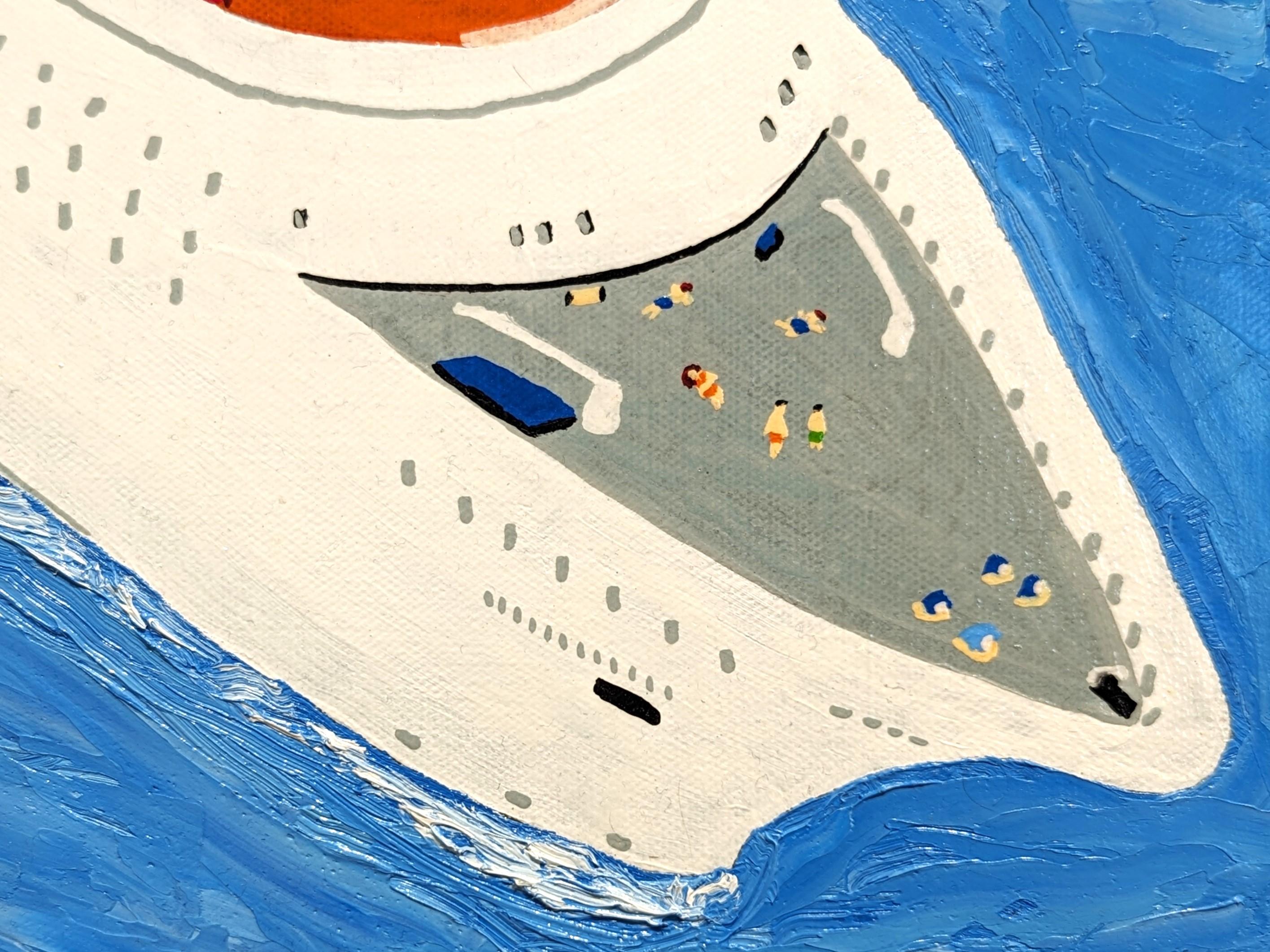 “I guess that's the game” Colorful Contemporary Humorous Ship Landscape Painting For Sale 8