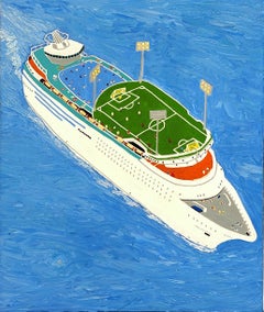 “I guess that's the game” Colorful Contemporary Humorous Ship Landscape Painting