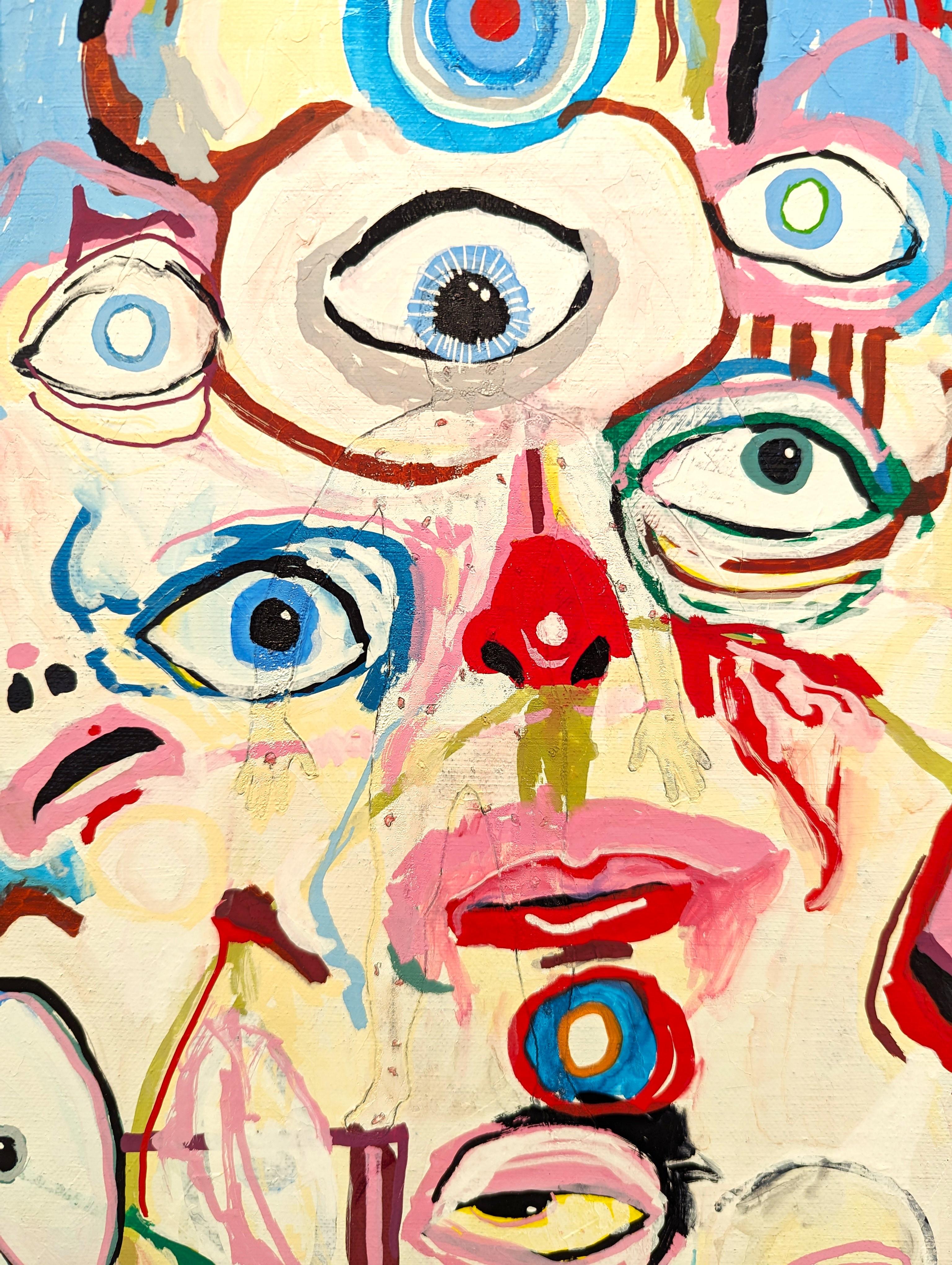 “Yellow-eyed, gamey-smelling lowlife” Colorful Contemporary Surrealist Painting For Sale 5