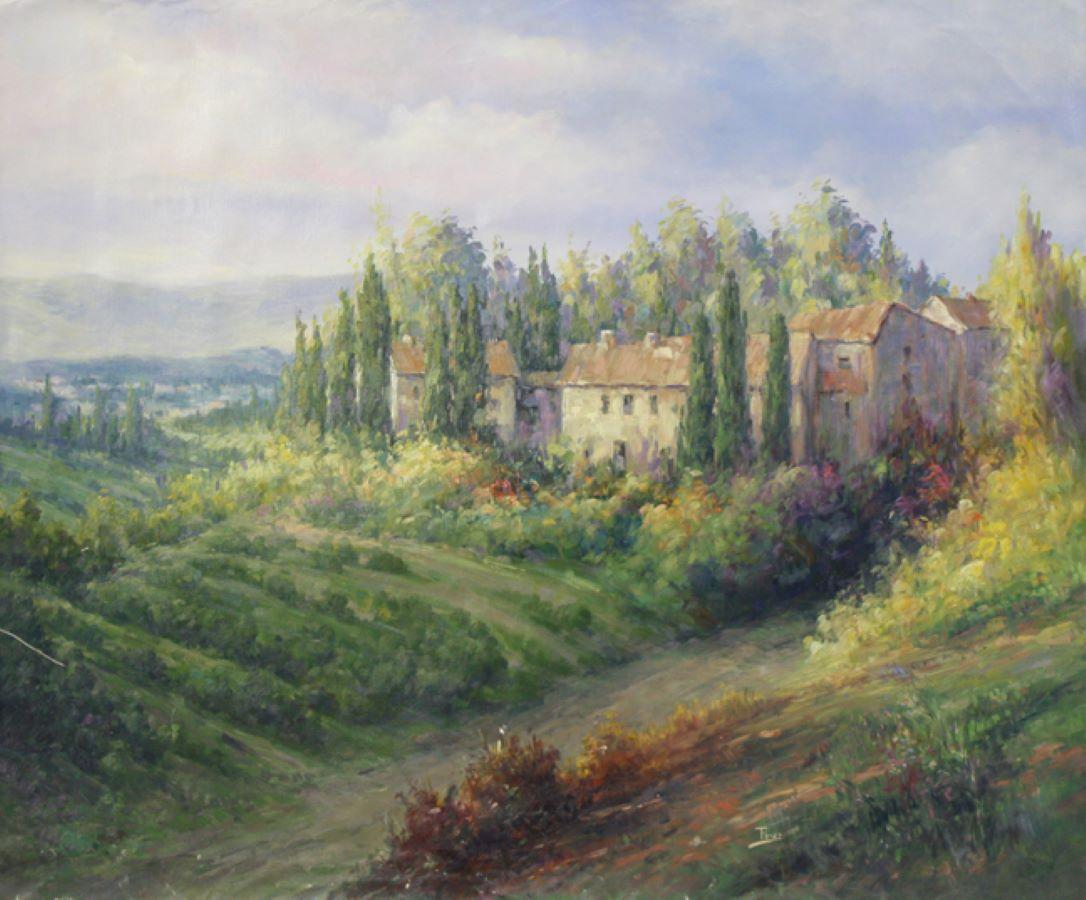 Alex Perez Landscape Painting - Afternoon Lights in Tuscany-Original Oil on Unstretched Canvas, Signed