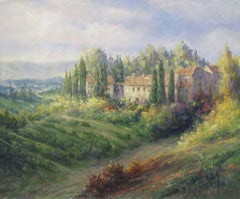 Afternoon Lights in Tuscany-Original Oil on Unstretched Canvas, Signed