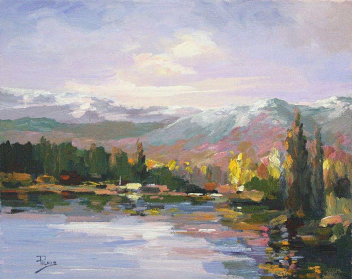 Alex Perez Landscape Painting - Afternoon Reflections-Original Acrylic on Canvas. Signed, comes with COA