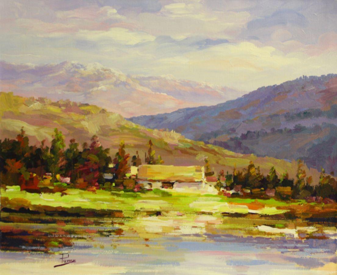Landscape Painting di Alex Perez - Bellezza andina - Acrilico su tela non tesa. Firmato, viene fornito con COA