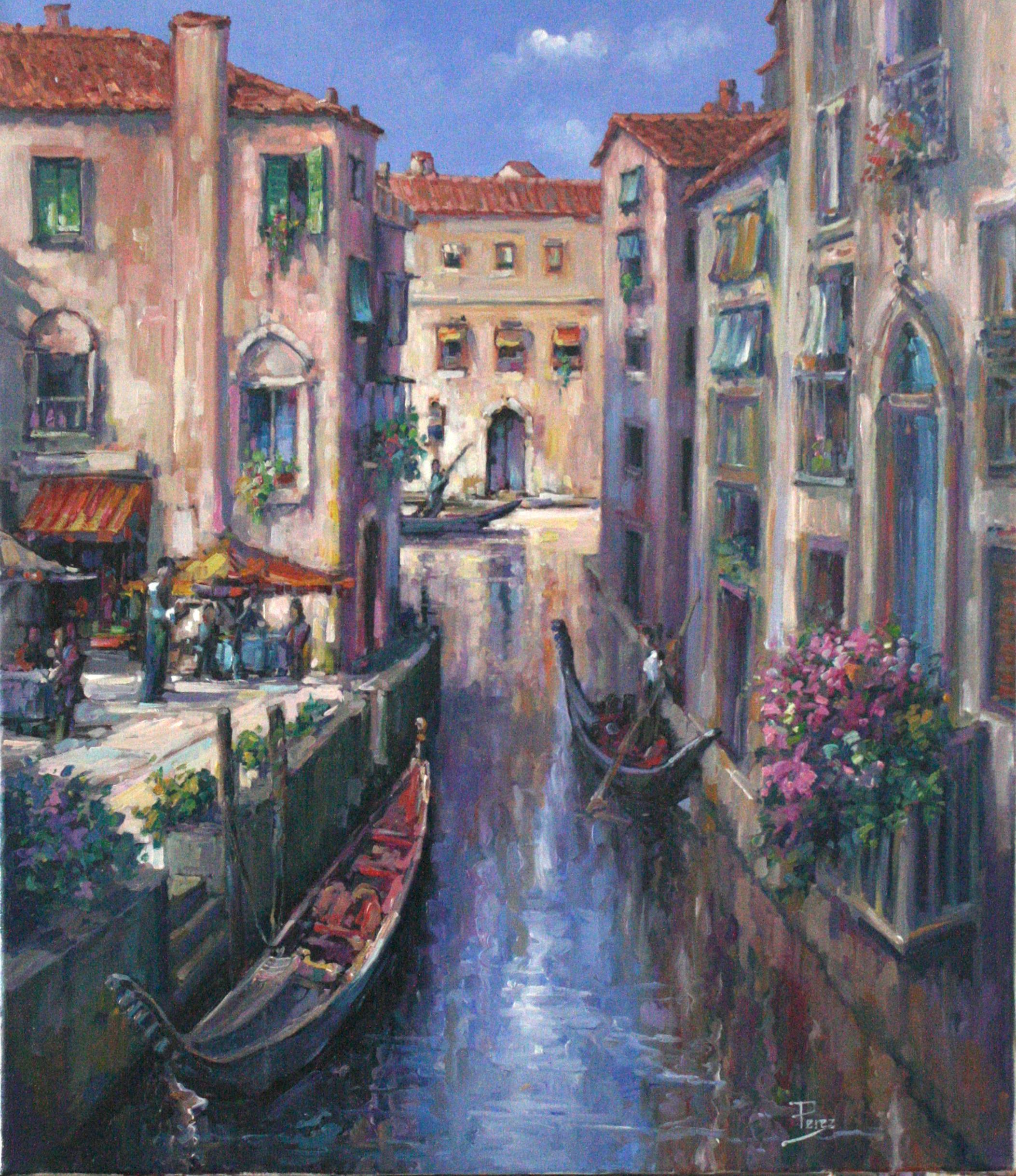 Alex Perez Landscape Painting - Evening in Venice-Oil on Canvas, Signed by Artist