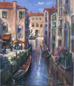 Abend in Venedig-Oil auf Leinwand, signiert vom Künstler