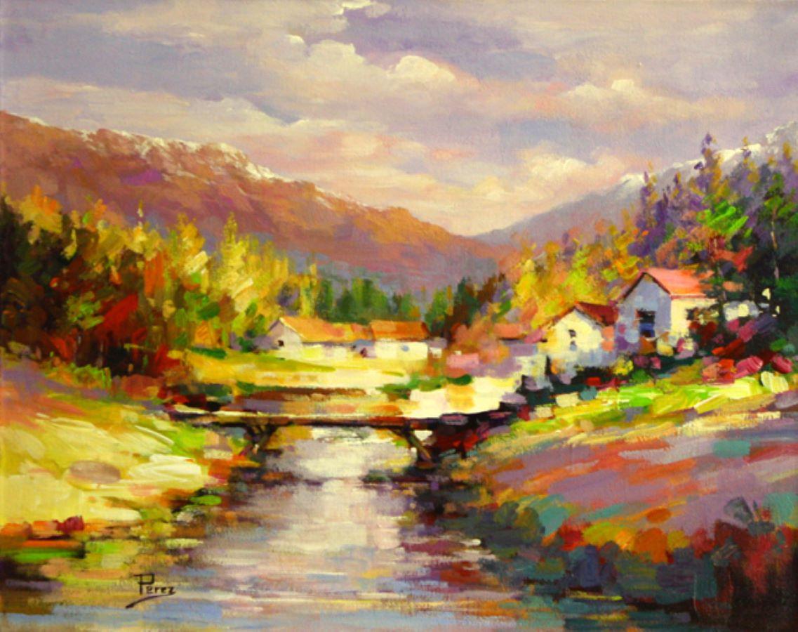 Alex Perez Landscape Painting - Golden Hour-Acrylic on Canvas-Unstretched. Signed, comes with COA