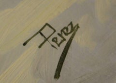 Harmony in Blues and Yellows-Oil on Unstretched Canvas, Signed