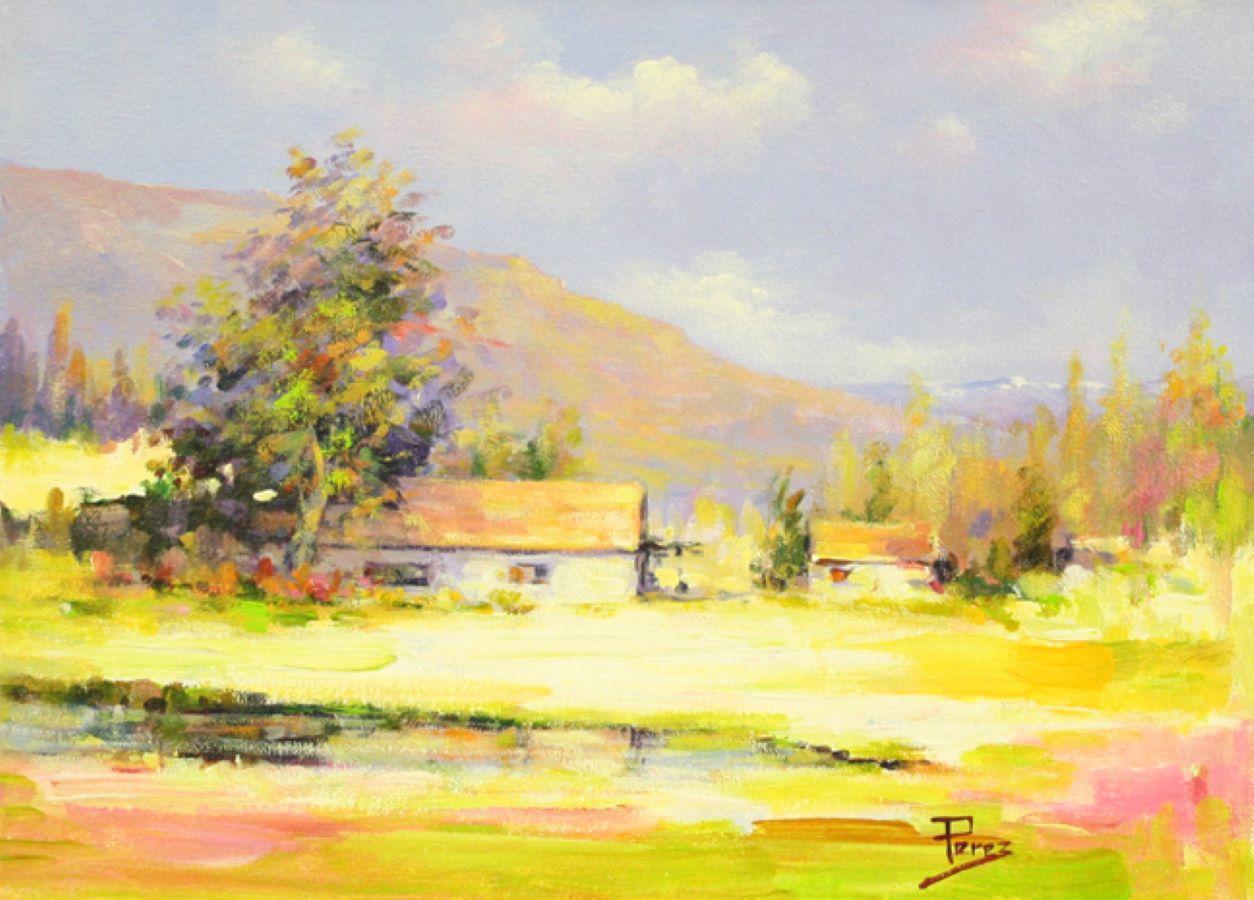 Alex Perez Landscape Painting - Her Special Moment-Acrylic on Unstretched Canvas. Signed, comes with COA