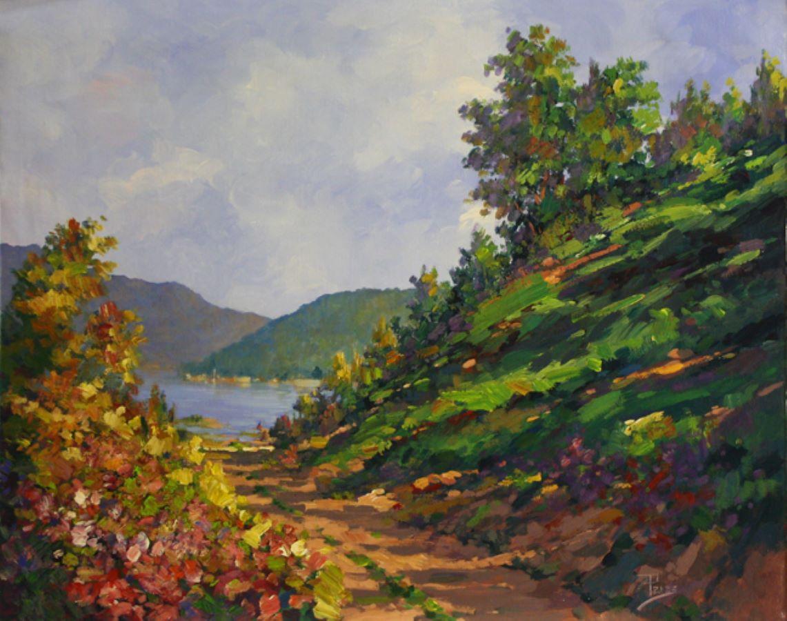 Alex Perez Landscape Painting - Lake’s Entrance-Acrylic on Unstretched Canvas, Signed by Artist