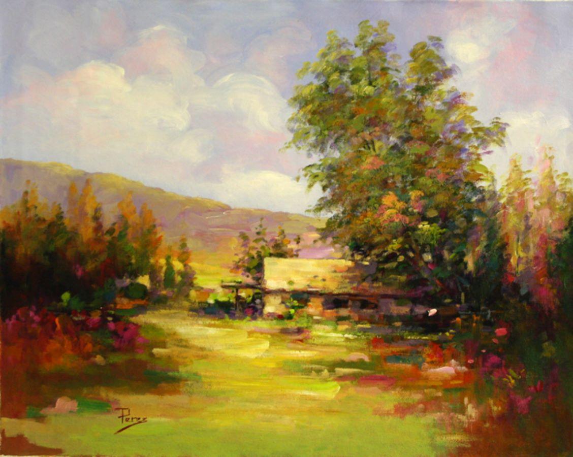 Alex Perez Landscape Painting - Meadows House-Acrylic on Unstretched Canvas. Signed by Artist, comes with COA