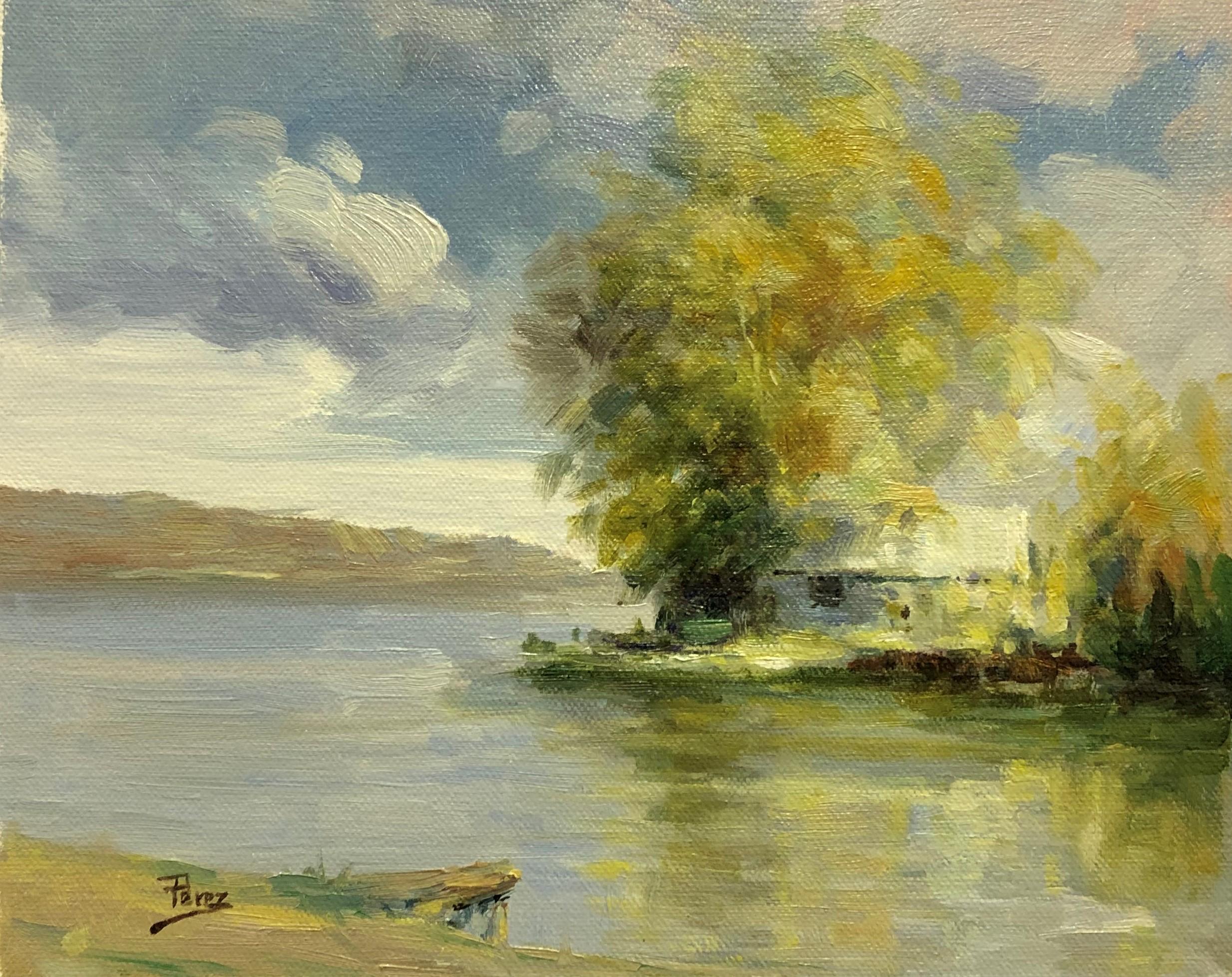 Alex Perez - Lavender Hills-Framed Original Oil Painting on Canvas