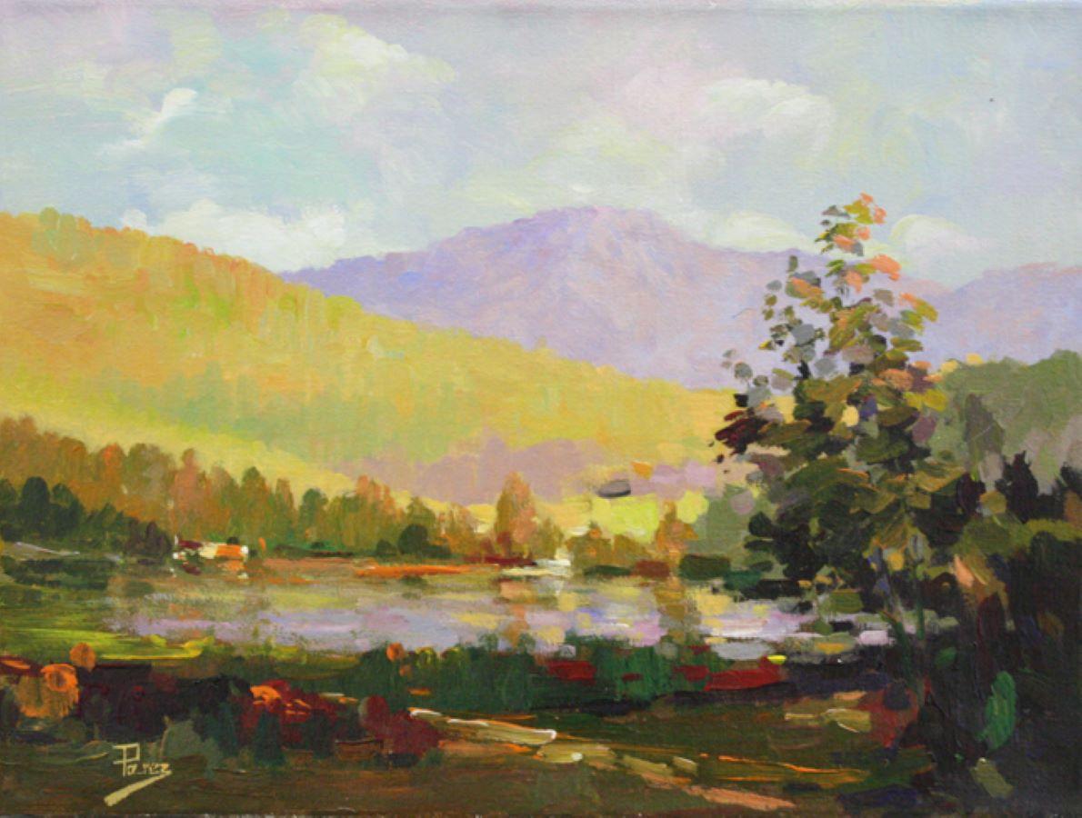 Alex Perez Landscape Painting - Riverbank-Acrylic on Canvas. Signed, comes with COA