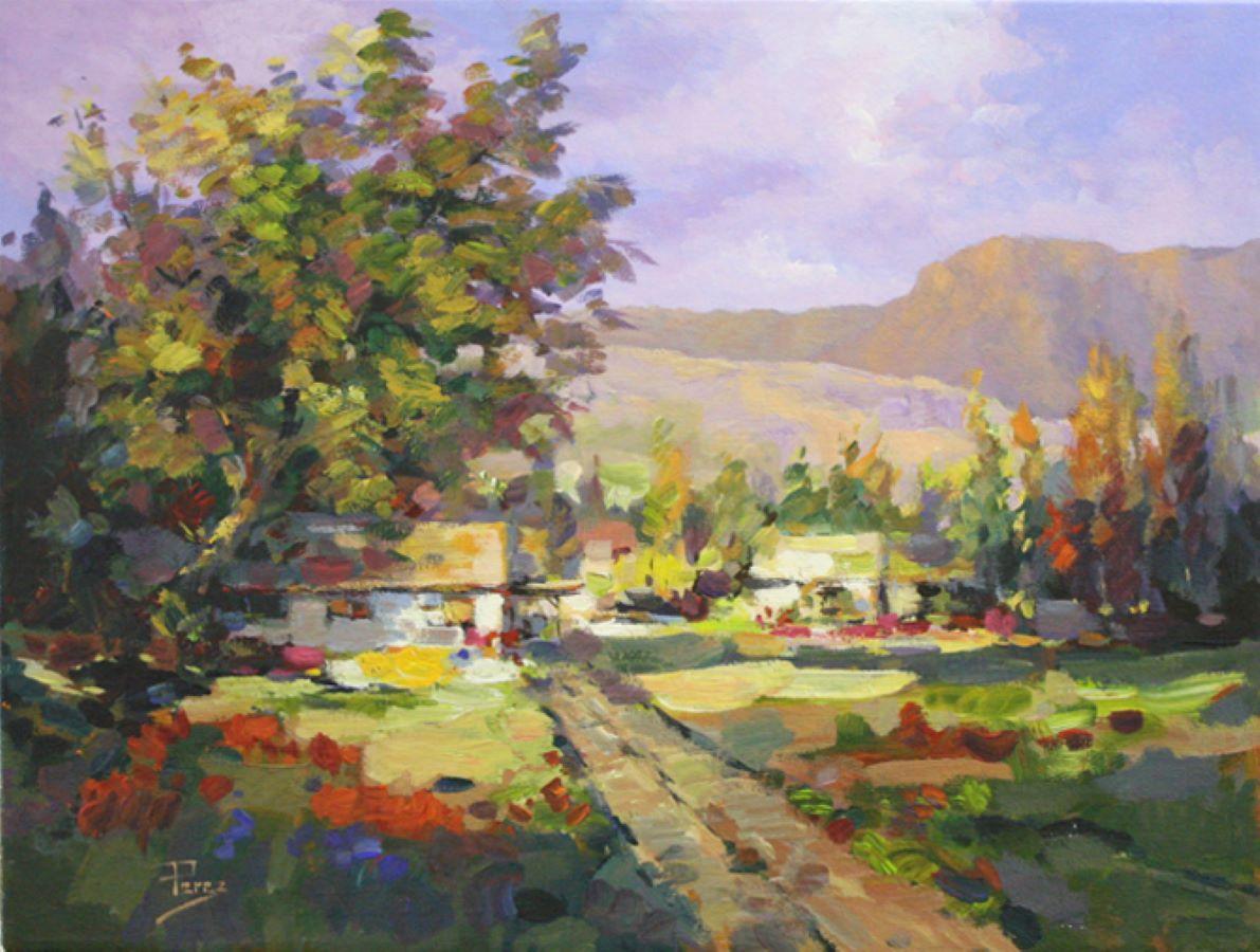 Alex Perez Landscape Painting - Road To Village-Oil on Canvas, Signed by Artist
