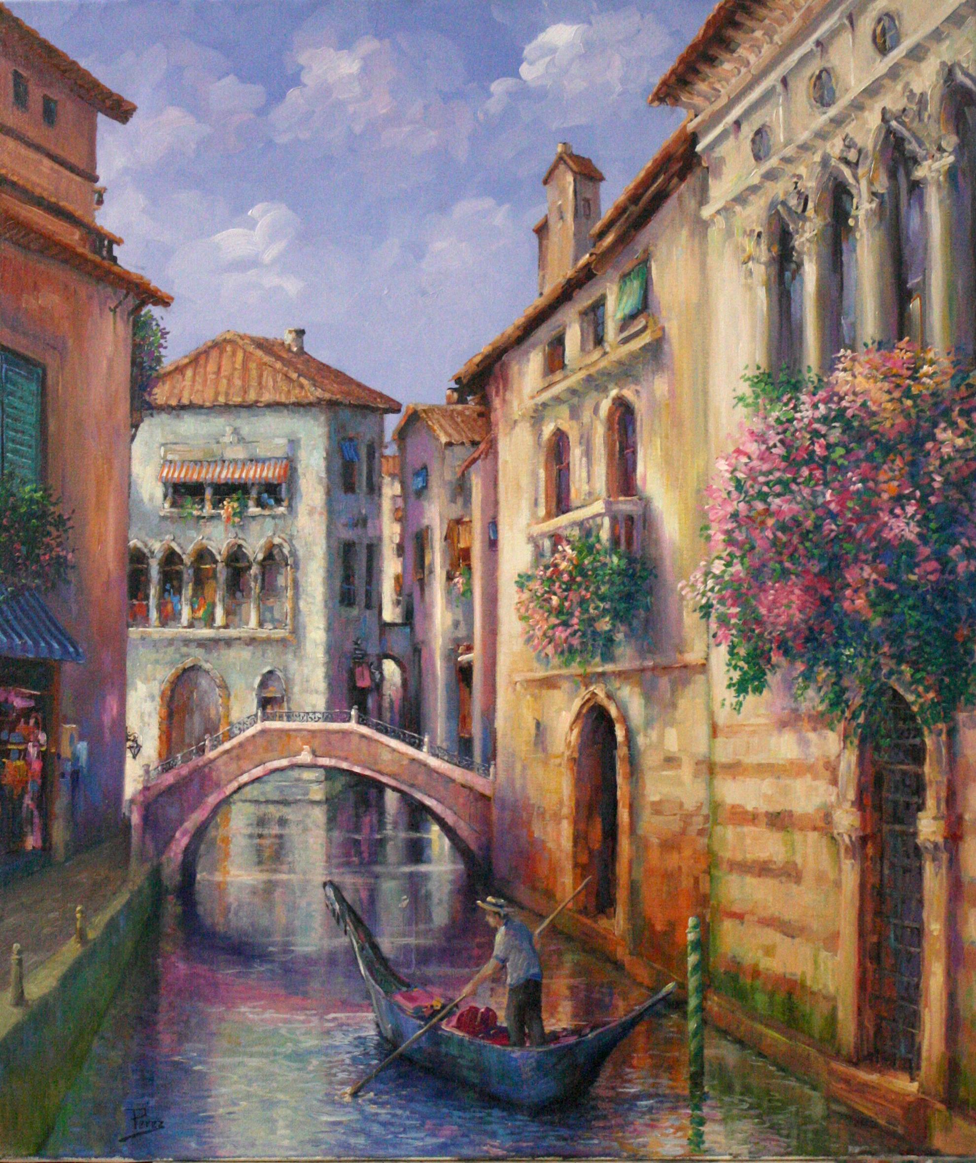 Alex Perez Landscape Painting - Romantic Venice-Oil on Canvas. Signed by Artist, comes with COA