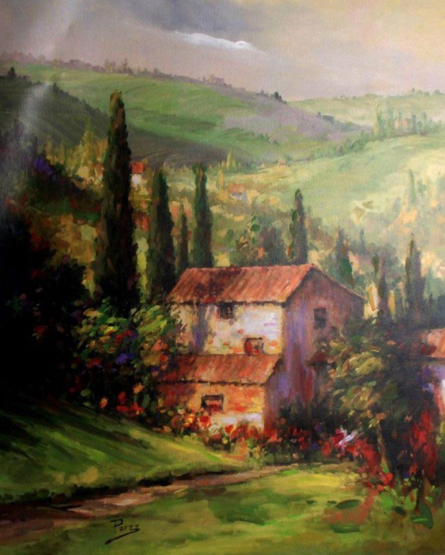 Alex Perez Landscape Painting - Sienna Country Villa-Limited Edition Giclee on Canvas. Signed, comes with COA