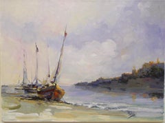 "Soft Light Boats" Framed-Original Oil on Canvas, Signed by Artist