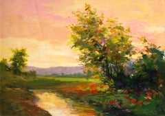 Sunrise Pond-Oil on Unstretched Canvas, Signed by Artist