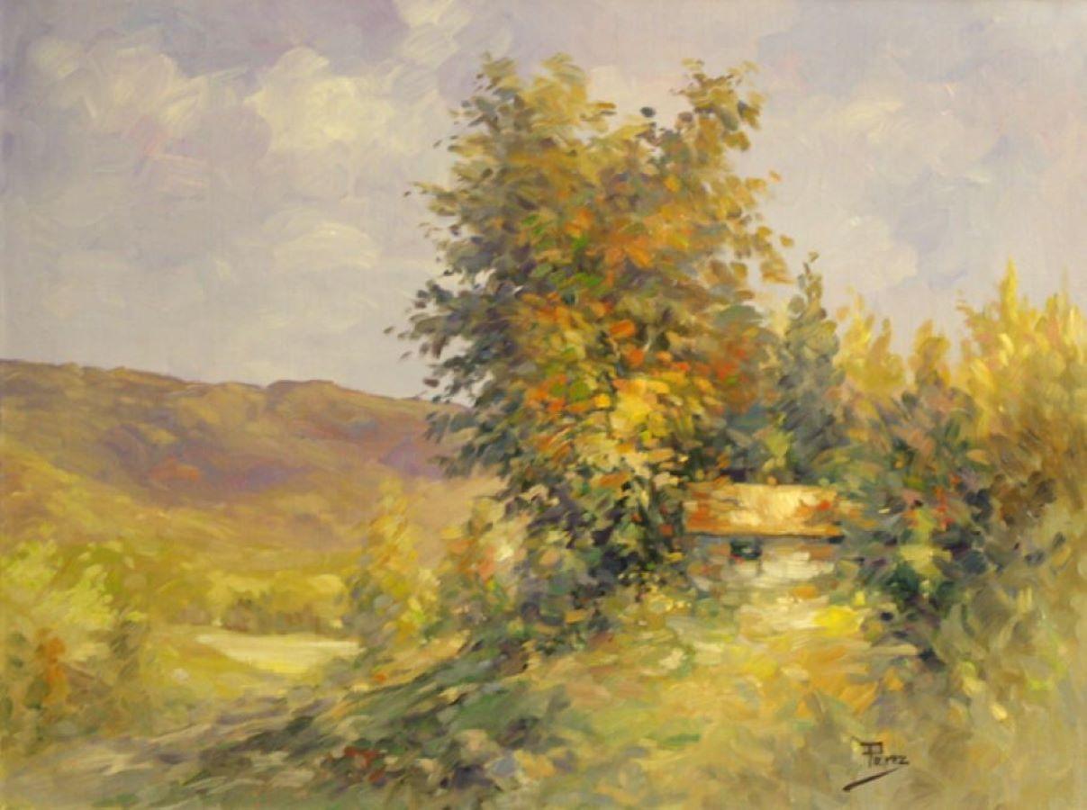 Alex Perez Landscape Painting - The Hill’s House-Oil on Unstretched Canvas, Signed by Artist