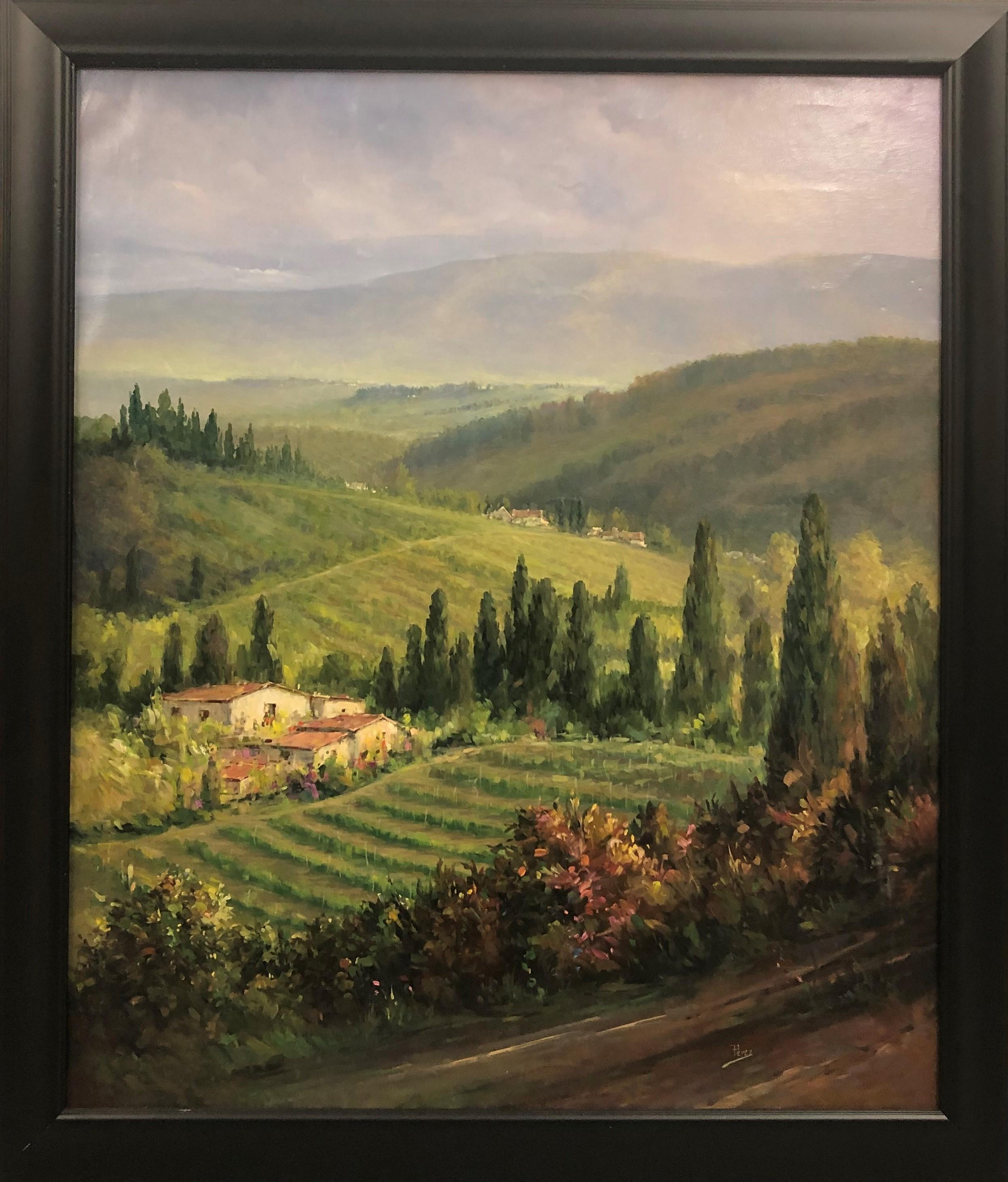 Alex Perez Landscape Painting - Tuscan Hills-Framed Original Oil on Canvas, Signed by Artist