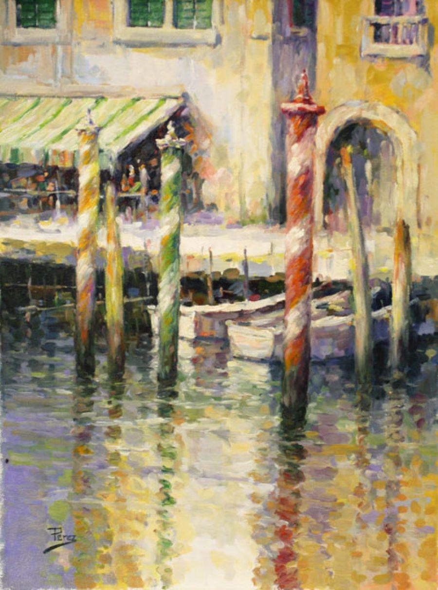 Alex Perez Landscape Painting - Venetian Gold-Oil on Unstretched Canvas. Signed, comes with COA