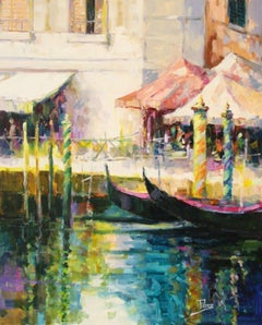 Venetian Promenade-Oil on Unstretched Canvas. Signed, comes with COA