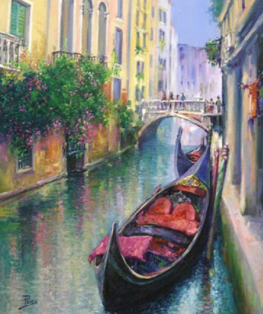Landscape Painting di Alex Perez - "Le Gondole" Firmato, Olio su tela, con Certificato di Autenticità