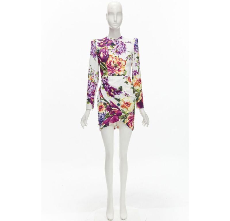 ALEX PERRY Anais blanc violet imprimé floral robe portefeuille ouverte dans le dos UK6 XS en vente 6