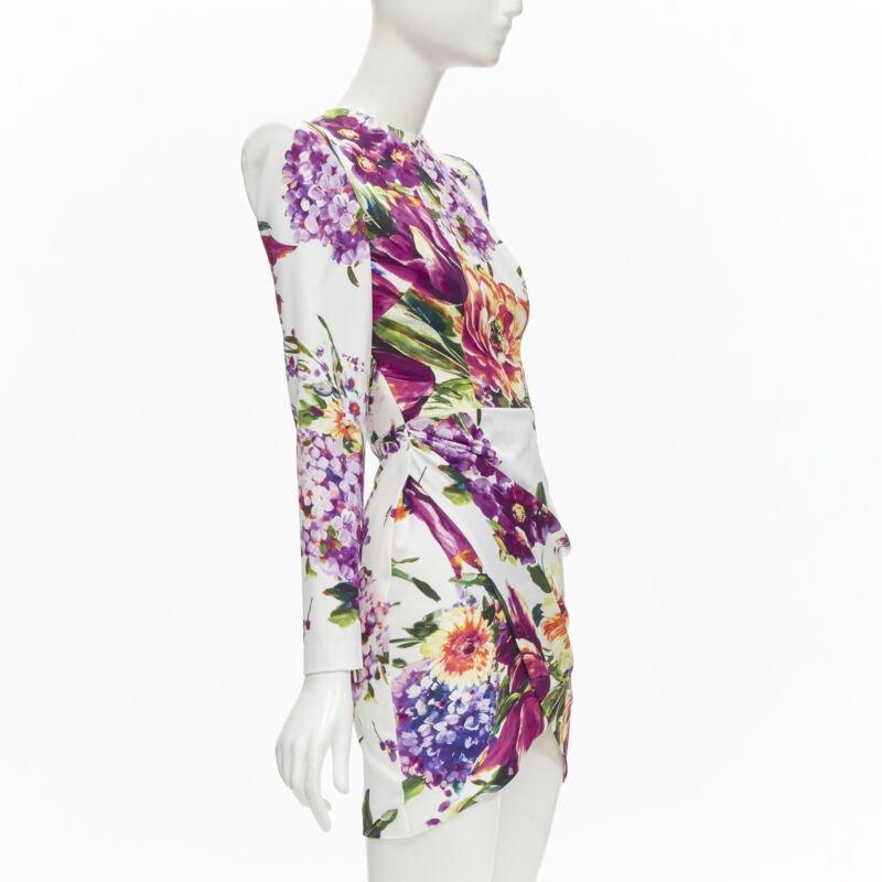 Beige ALEX PERRY Anais white purple floral print open back wrap dress UK6 XS