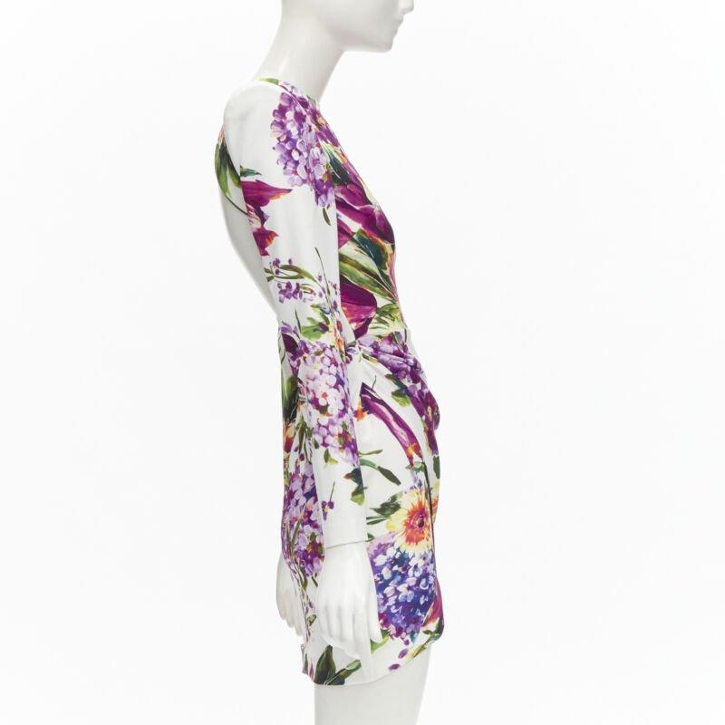 ALEX PERRY Anais white purple floral print open back wrap dress UK6 XS In Excellent Condition In Hong Kong, NT