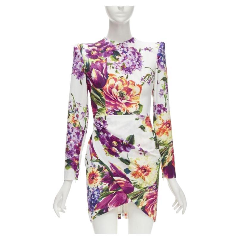 ALEX PERRY Anais blanc violet imprimé floral robe portefeuille ouverte dans le dos UK6 XS en vente