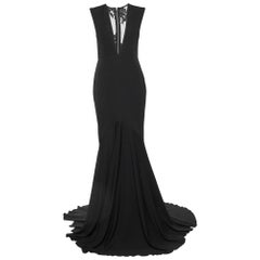 Alex Perry Black Embellished Jersey Sleeveless Gown L
